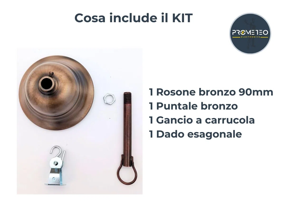 prometeo electronics Kit sospensione con rosone bronzo antichizzato diametro 90mm con gancio e puntale