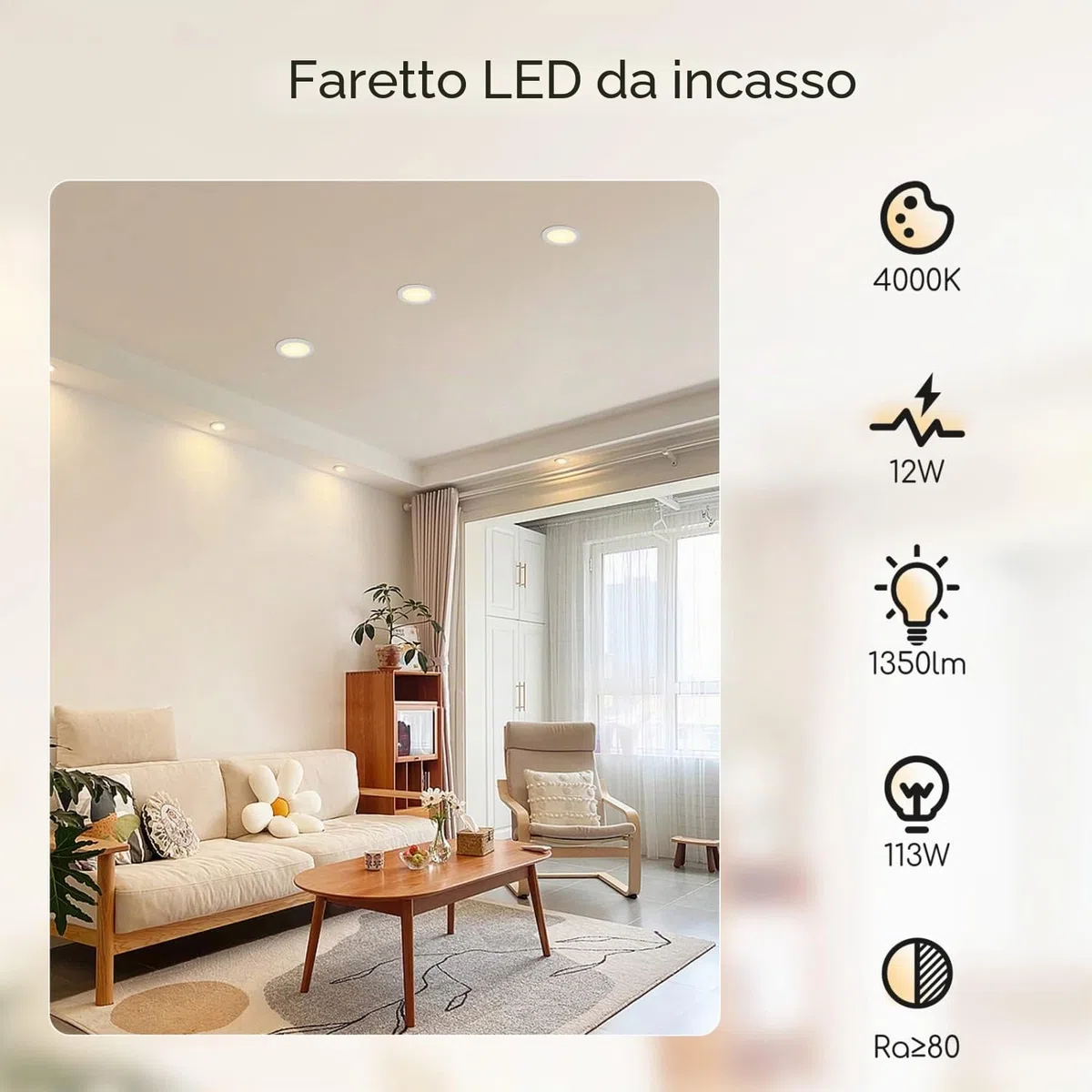 Aigostar Downlight Da Incasso a LED, 12W Equivalente a 113W, Daylight 4000K, Faretti LED, Oblò a LED, Ф145-155mm, Confezione Da 2