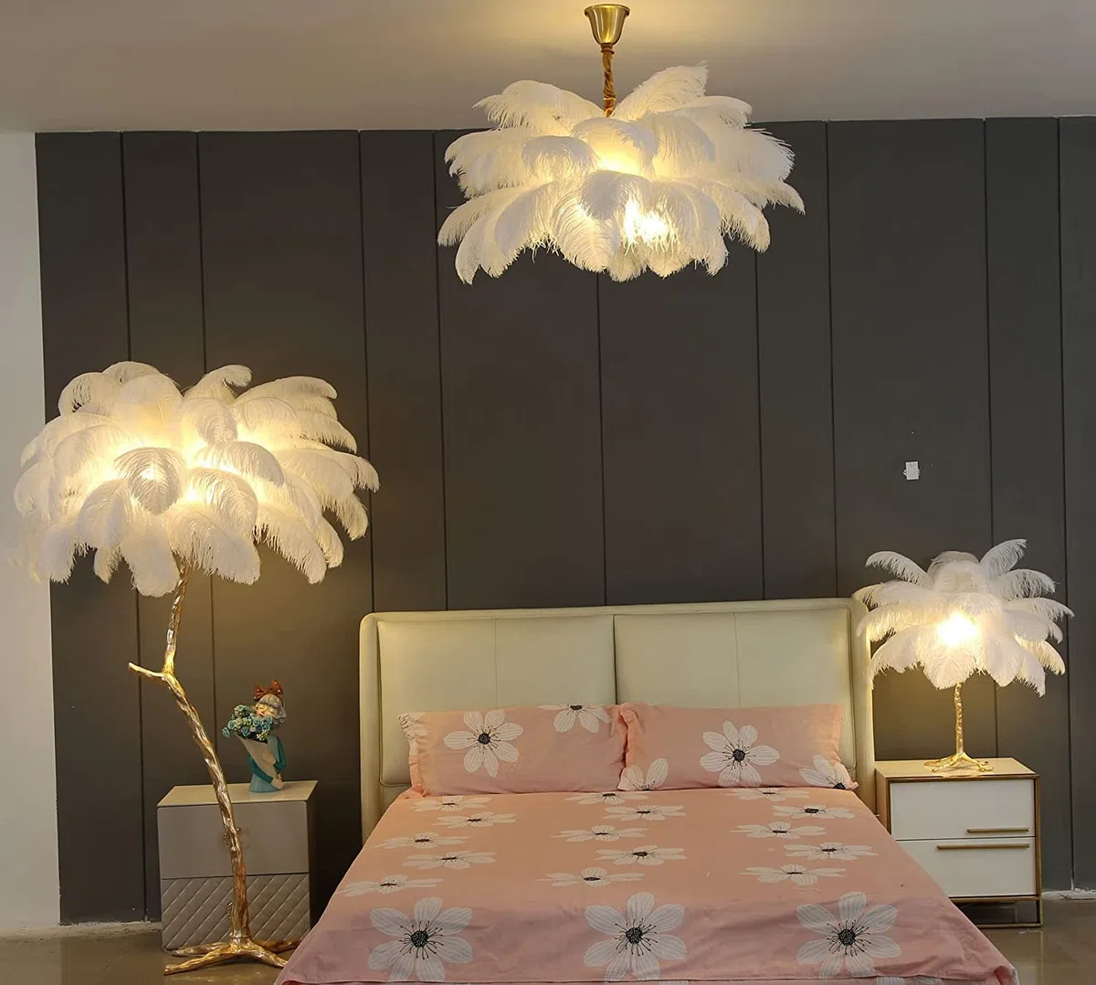 TTDGYYXW ry Lampada da con Piume di Struzzo - Illuminazione a LED in Resina dimmerabile Ideale per la Lettura in Camera da Letto o in Ufficio Ele Decor per spazi a Tema SS