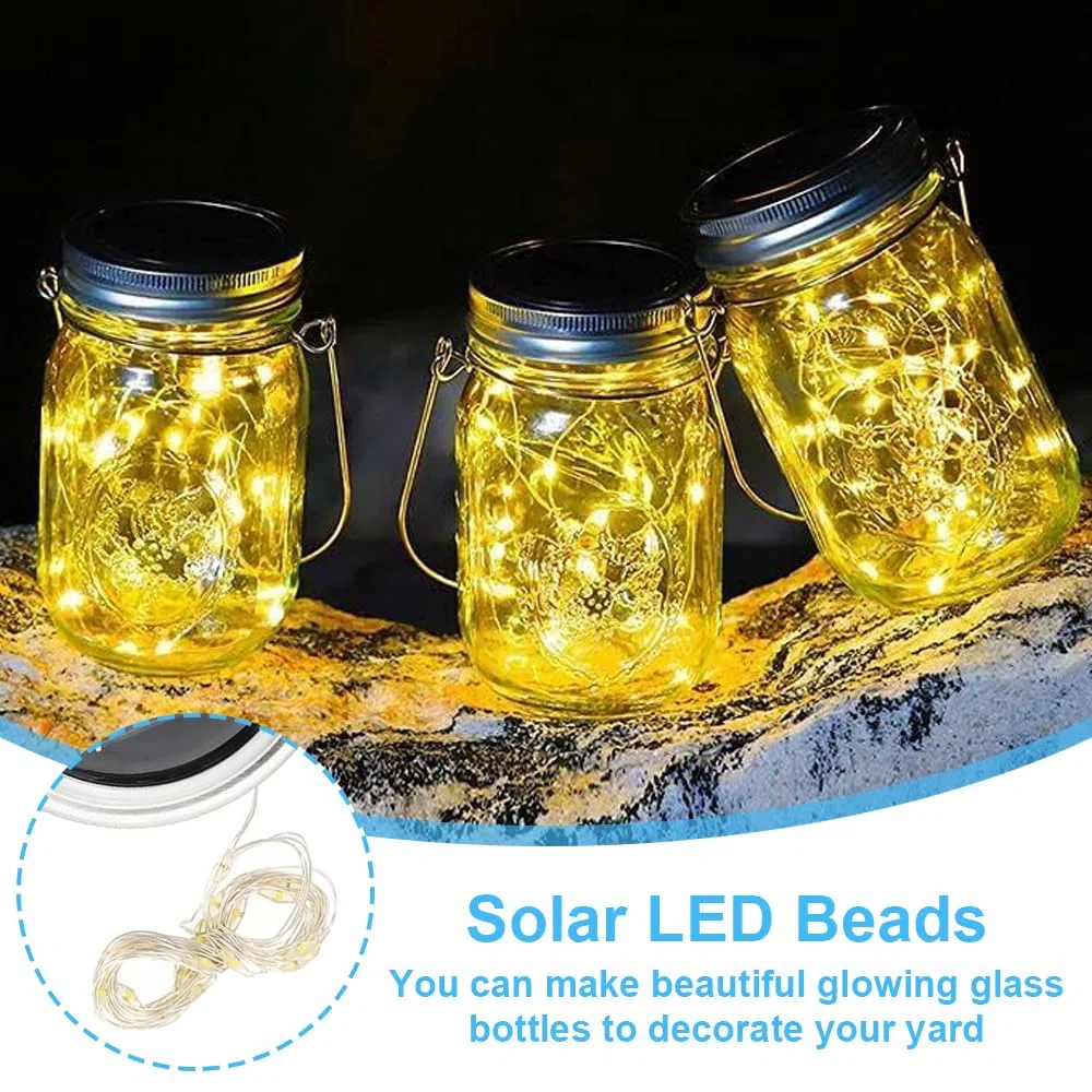 4 pezzi di ricambio per luci solari, Mason Jar, lanterna coperchio, lampada solare Mason Jar Light, lampada solare per esterni, con 30 lampade a LED e ganci, coperchio per giardino, albero