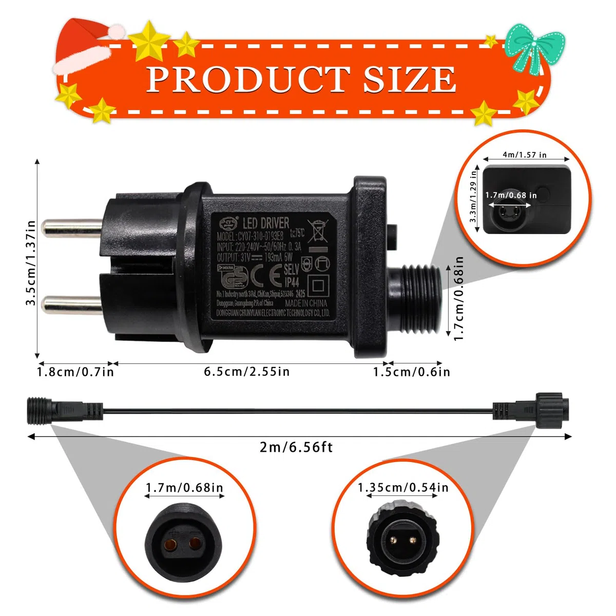 31V 6W LED Power Supply, con Cavo di Estensione IP44 LED Transformer Driver per Adattatore a Bassa Tensione per Luci di Natale, Luci Fatate