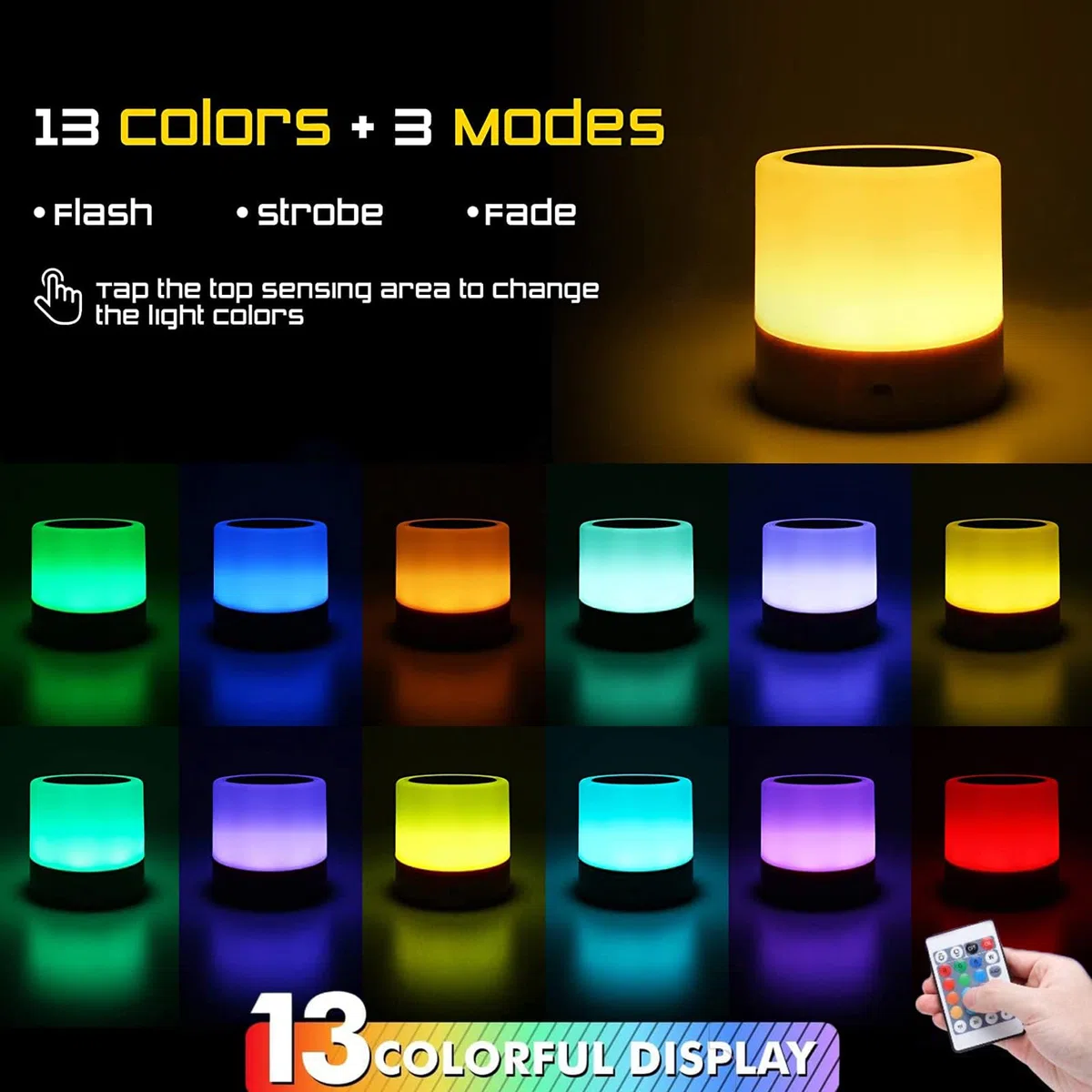 LED Luce Notturna Bambini, MINI Lampada da Comodino Touch Dimmerabile con 13 Colori, Luminosità Regolabile Telecomando, per Camera da Letto Cameretta dei Bambini