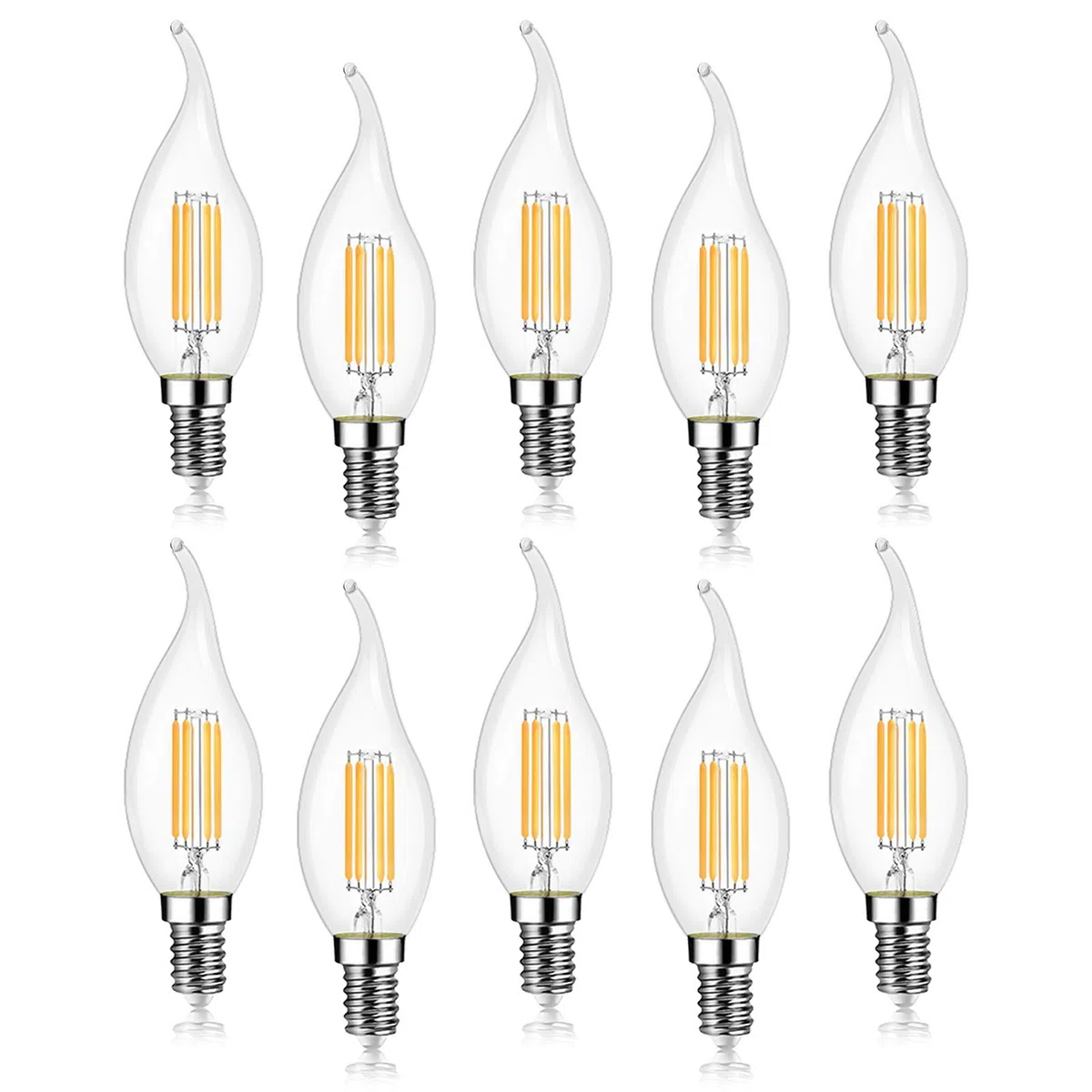 EXTRASTAR Lampadina Filamento LED Fiamma, Attacco E14, 2700K, Giallo caldo , Confezione da 10 Pezzi