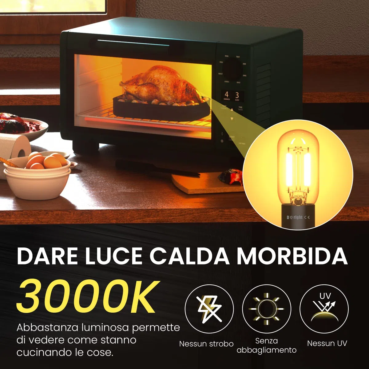 DoRight Z187 Base Forno a Microonde Lampadina 3.5W 240V Filamento Luce 25W Lampade a Incandescenza Equivalenti per Z187 Forno a Microonde, Bianco Caldo 3000K Resistenza ad Alta Temperatura