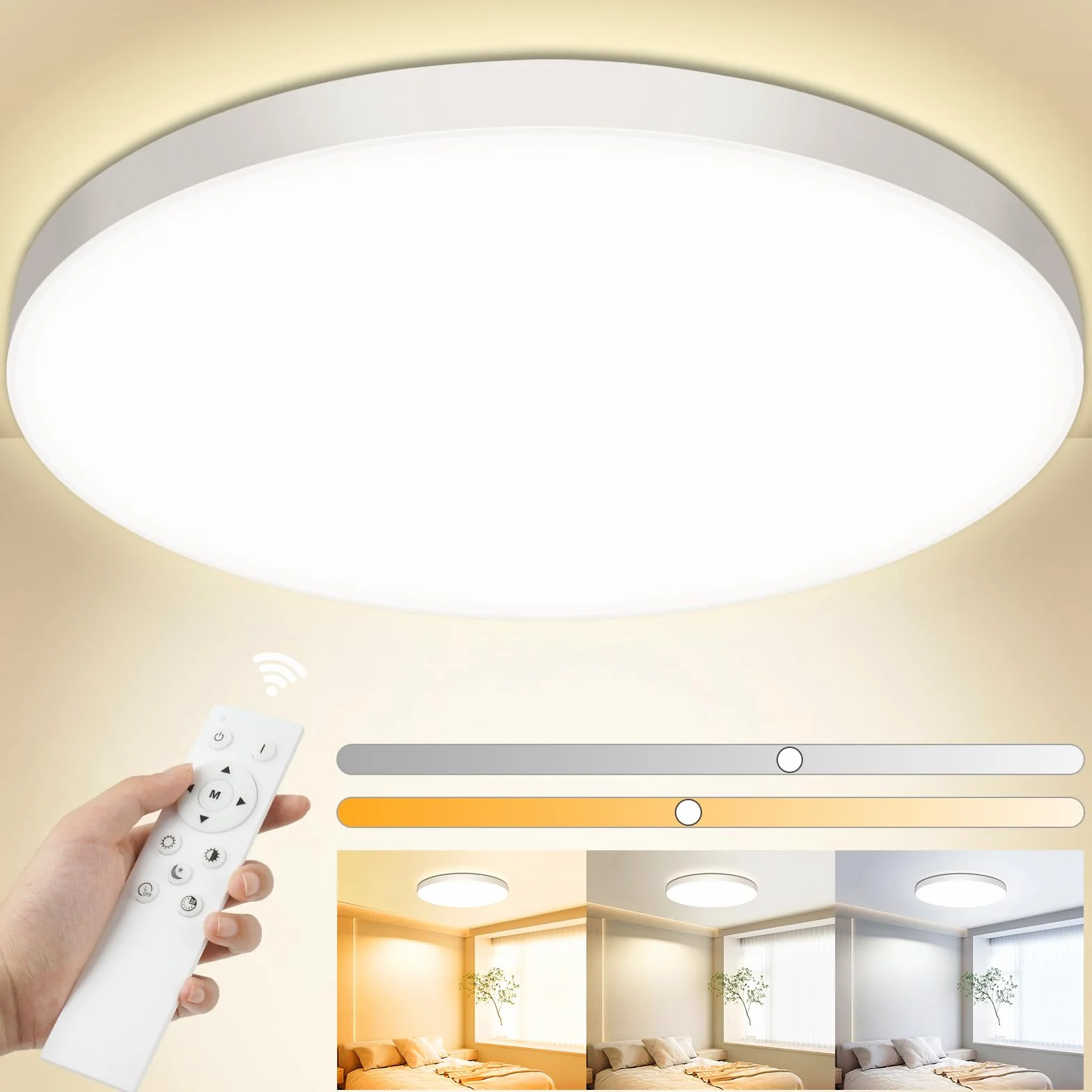 OUILA Plafoniera LED Soffitto Dimmerabile, 24W Lampada da Soffitto con Telecomando 3000K-6500K Plafoniera Bagno IP44 Impermeabile Ø28CM 2000LM Lampadario LED Moderna per Cameretta, Cucina, Soggiorno