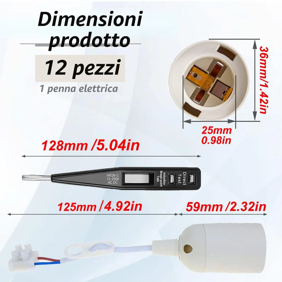 12 Pezzi Portalampada E27 Porta Lampadina Portalampada E27 per Cantiere/Ristrutturazione/Lavori,E27 Lampade Basi con Filo e Terminale,Tester di Tensione,Supporto della Lampada
