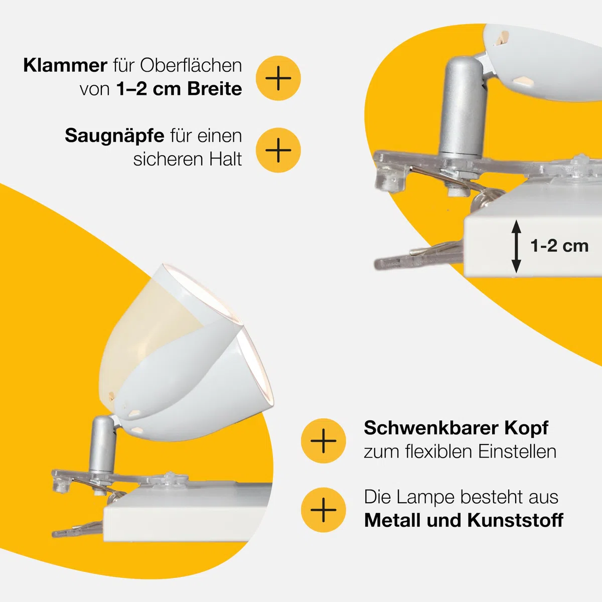 Brilliant Lampe Leo LED clamp light white | 1x LED-PAR51, GU10, 3W LED reflector lamp included, (300lm, 2700K) | With intermediate cord switch [energy class F]