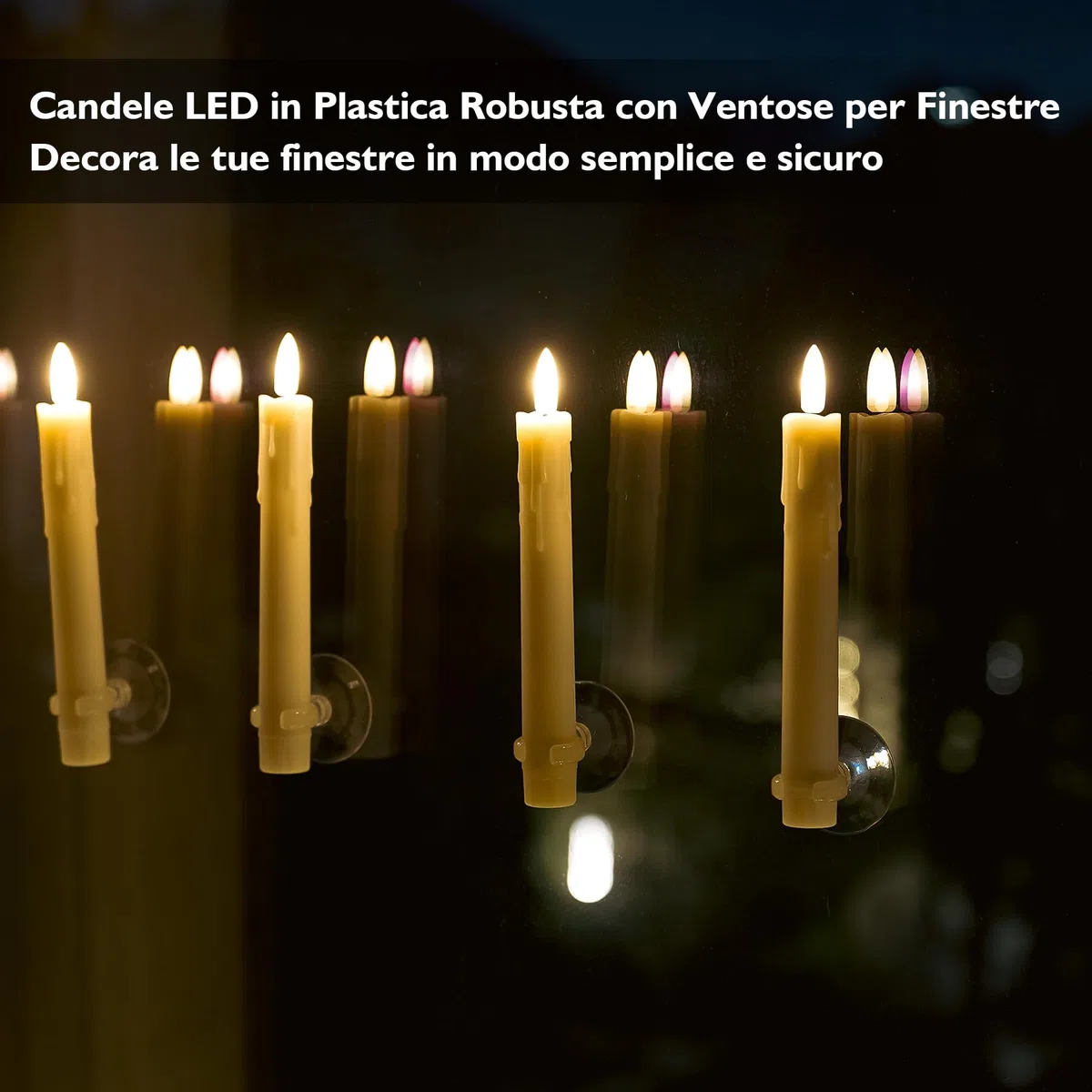 Rhytsing 6 Candele Natale a Batteria con Ventose per Finestre, Candele LED Avorio con Telecomando a Design Gocciolante di Cera - H 17,5 cm