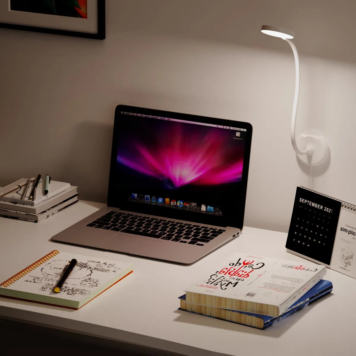 ENUOTEK Lampada da Lettura Bianca, Lampade da Parete con Braccio Flessibile Touch Dimmerabile con Base e Cavo USB da 1.8 Metri, 3 Colori di Illuminazione, Funzione di Memoria
