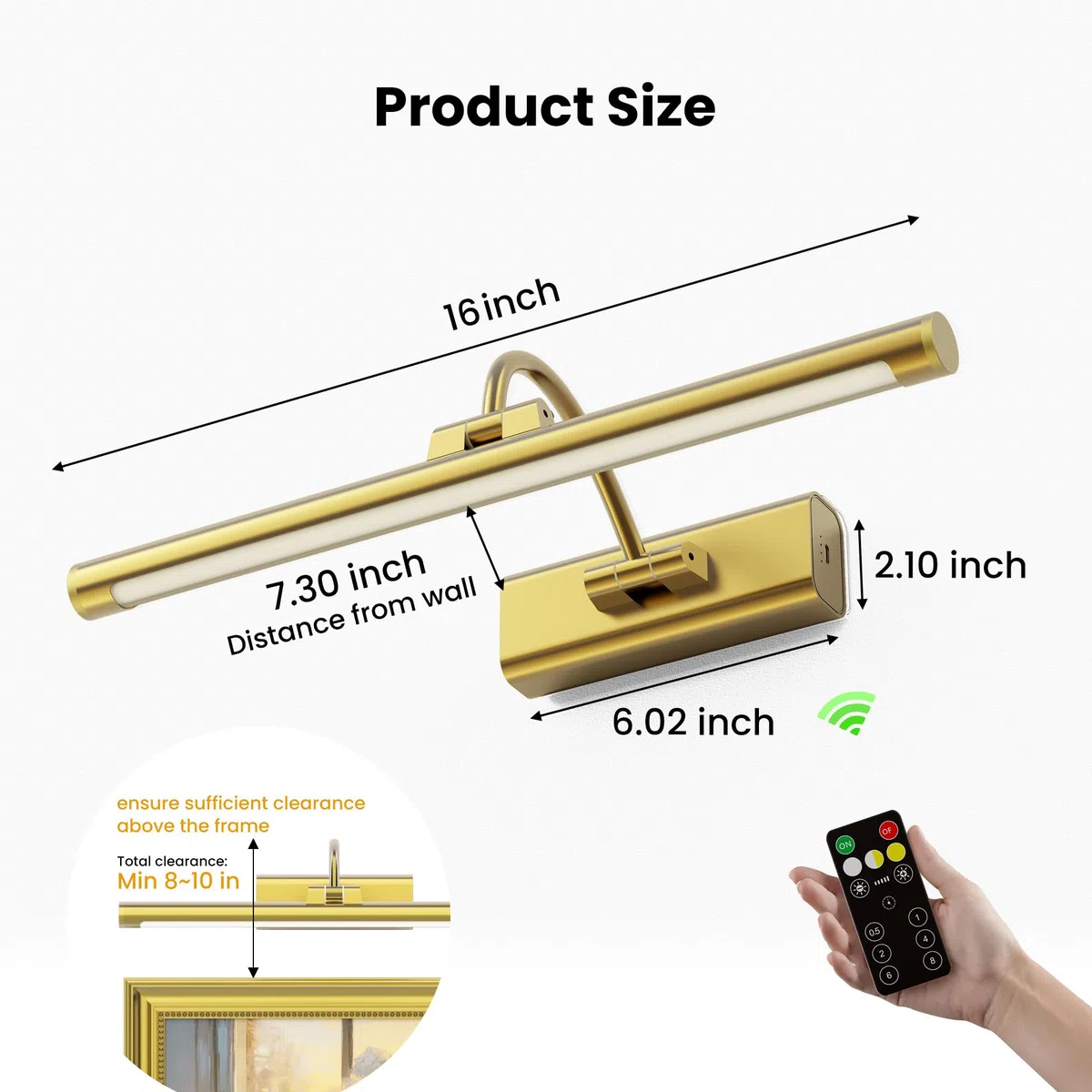 Confezione da 2 luci artistiche in ottone da 40,6 cm, 6000 mAh, ricaricabili a batteria, illuminazione wireless per casa, galleria, ufficio, soggiorno e camera da letto
