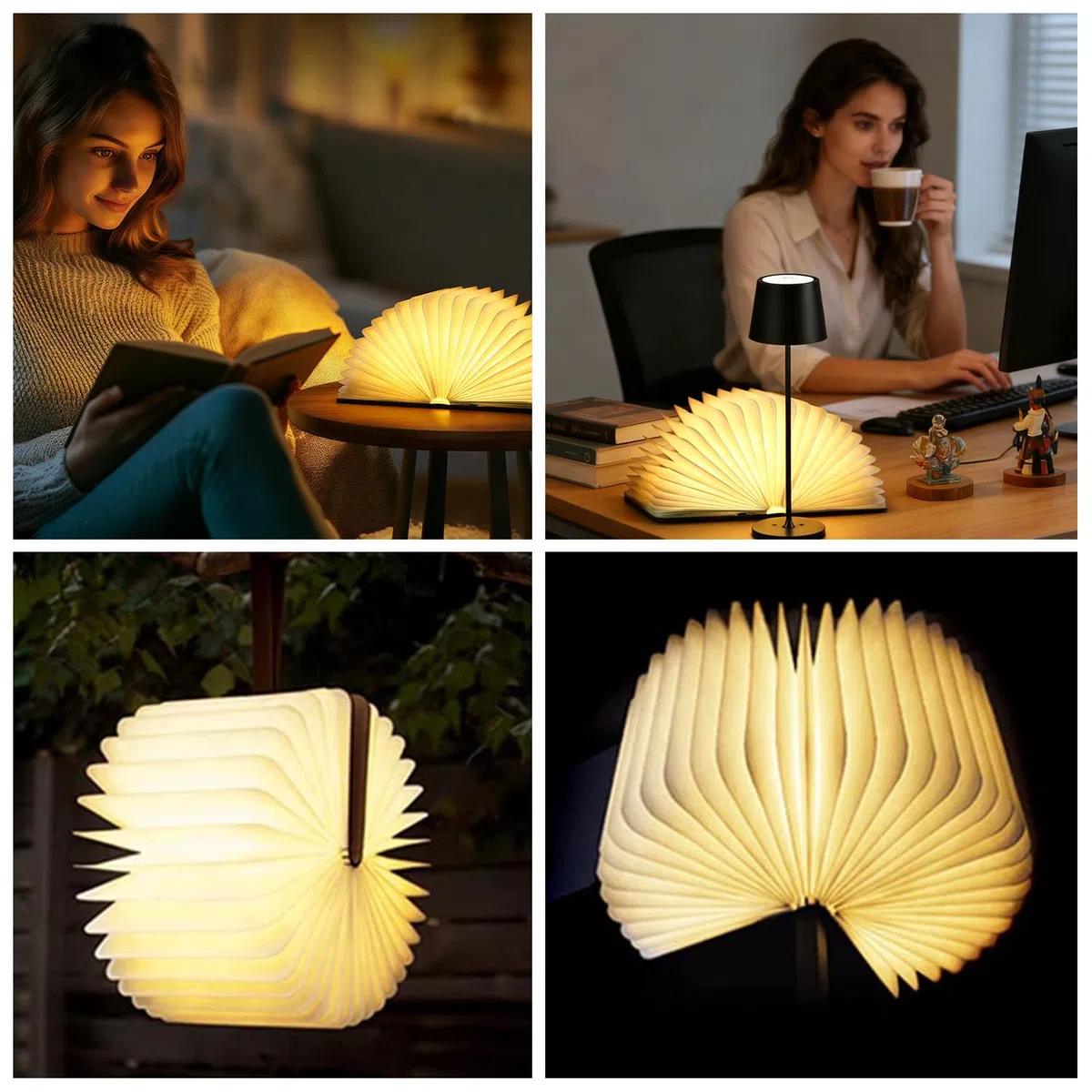 Lampada da Libro in Legno, Lampada a libro pieghevole, Lampada Da Libro A LED, Lampada a Forma di Libro Led Pieghevole in Legno, Regalo divertente per lettori, Regalo di Compleanno