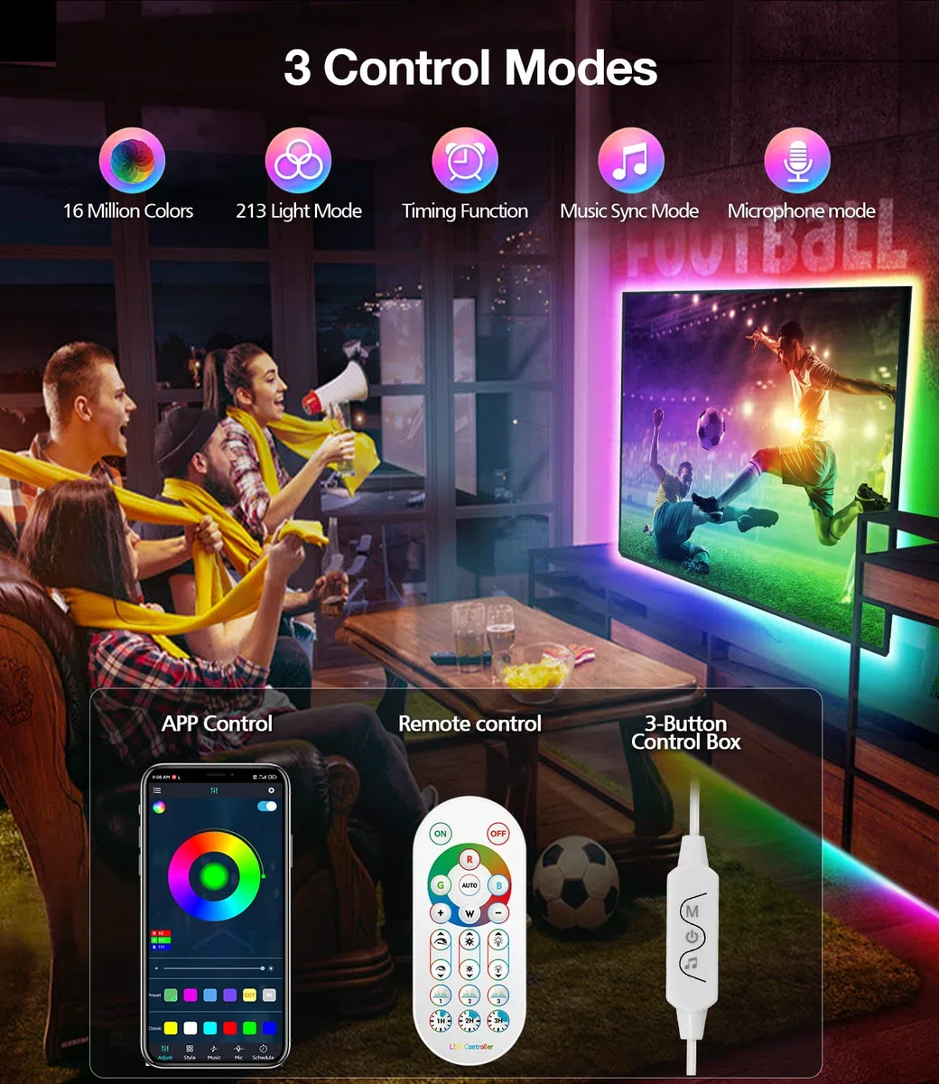 Daymeet Striscia LED TV RGB 4m, Retroilluminazione TV per 55-75 Pollici, Luci LED RGB con App + Telecomando, Sincro Musicale, Effetto Arcobaleno Dinamico, Alimentazione USB per Monitor HDTV