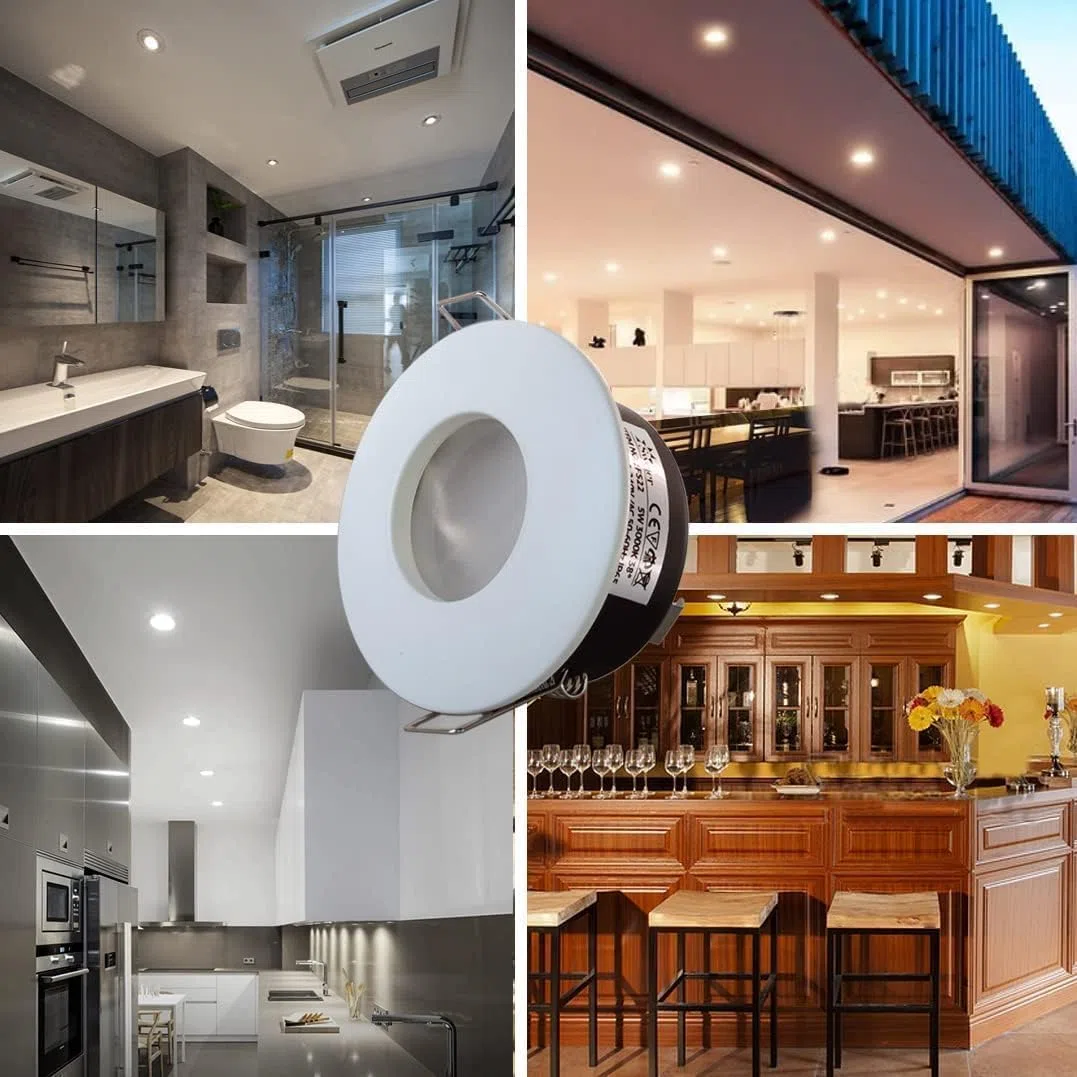 IP65 Faretto da Incasso per Bagno, Colore Bianco (Lampadine non Incluse), GU10 Impermeabile (Incluso Attacco GU10), AC 220-240 V, Apertura 68 mm, Confezione da 1 Pezzo