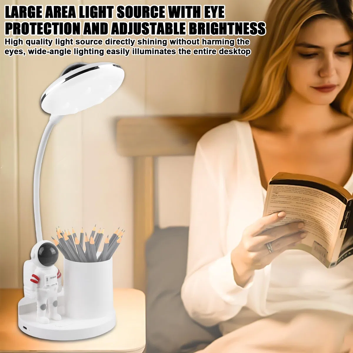 GOMETY lampada da scrivania per bambini, a LED dimmabile con vari livelli di luminosità, ricaricabile, a collo di cigno, lampada da lettura a LED con portapenne