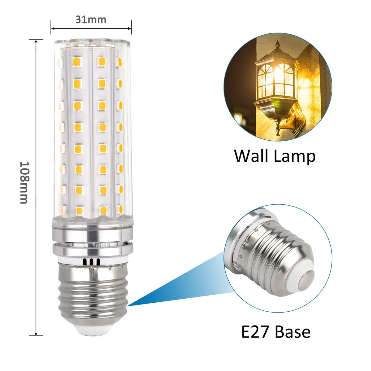 Lampadina Mais E27 LED 12W, 220-240V, Non Dimmerabile, 1200LM Bianco Caldo 3000K, Equivalente 100W Incandescenza, Lampadina LED E27 Mais per Lampadario, Lampada da Tavolo, Lampada da Parete, 6 Pezzi
