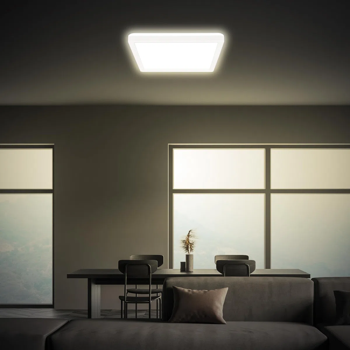 Briloner - Lampada da soffitto a LED, luce indiretta, design piatto e moderno, luce bianca neutra 4000K, lampadario da soggiorno, plafoniera da cucina, 24x24x3 cm, colore bianco opaco