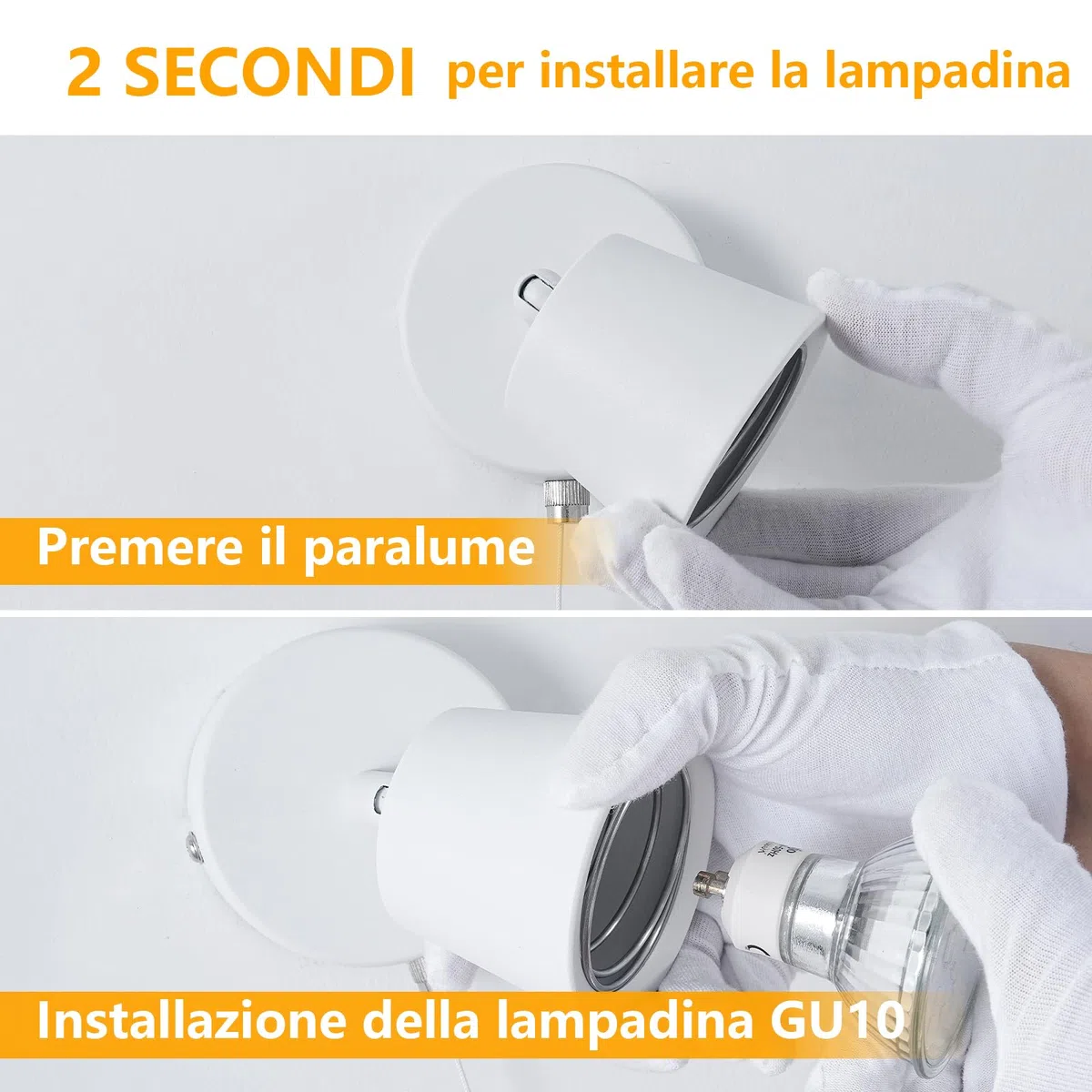Bianco Lampada da Parete con Interruttore a Tirante GU10 - Moderna Lampada da Parete per Interni - Applique da Parete con Interruttore per Camera da Letto Soggiorno Cucina - Senza Lampadina