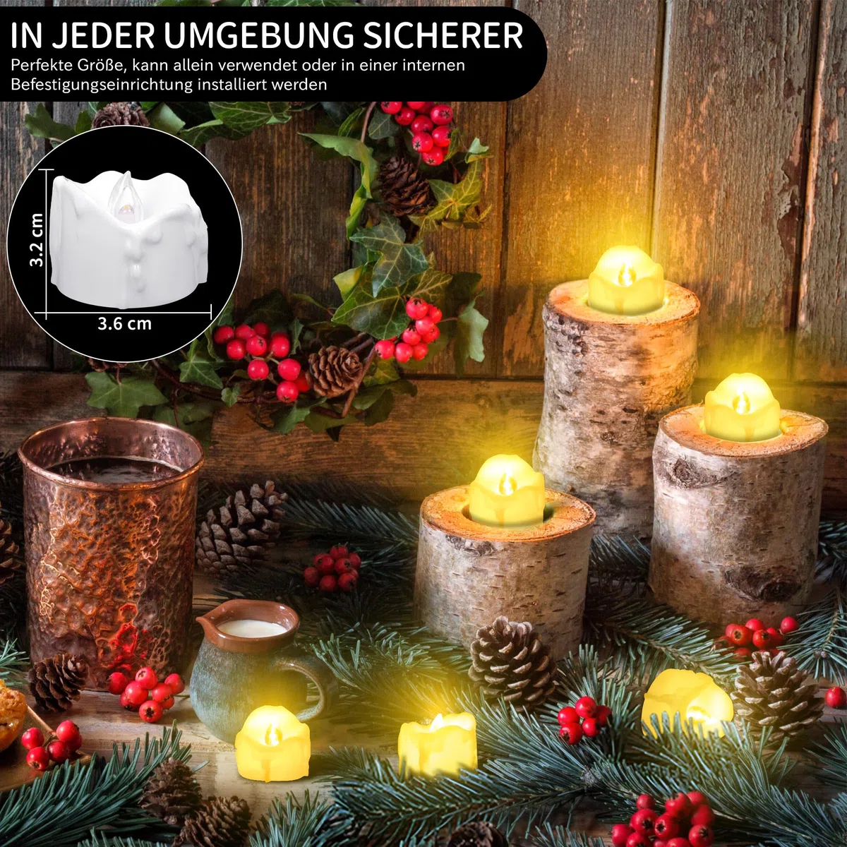 Daphomeu Set di 14 candele LED lampeggianti, ideali per Halloween, Natale, autunno e inverno, matrimonio, diametro 3,6 cm x altezza 3,2 cm
