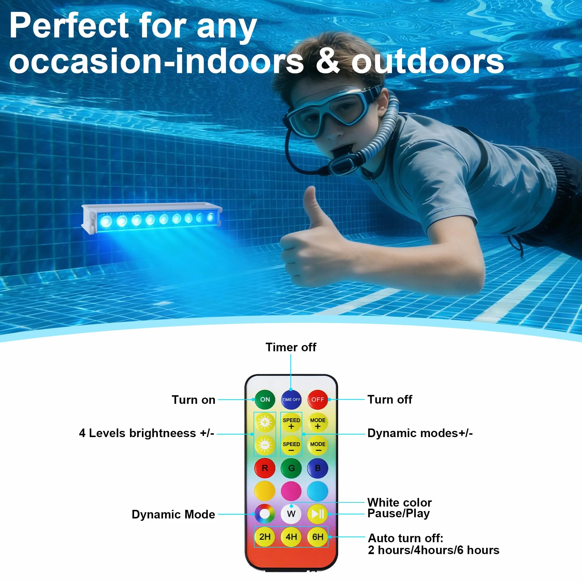 Luce LED subacquea per piscina senza fili e ricaricabile, lampada sommergibile con telecomando, 8 modalità di illuminazione, IP68 impermeabile piscina fuori terra, stagni e feste (set di 2)