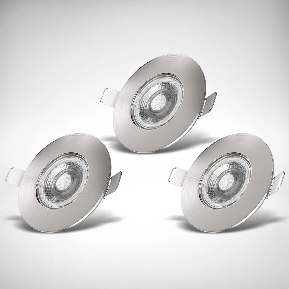B.K.Licht Faretti LED da incasso dimmerabili ultrapiatti per bagno, LED integrati 4,9W, foro Ø68mm, luce calda 3000K, 480Lm, set da 3, rotondi, plastica color nichel opaco 230V IP44