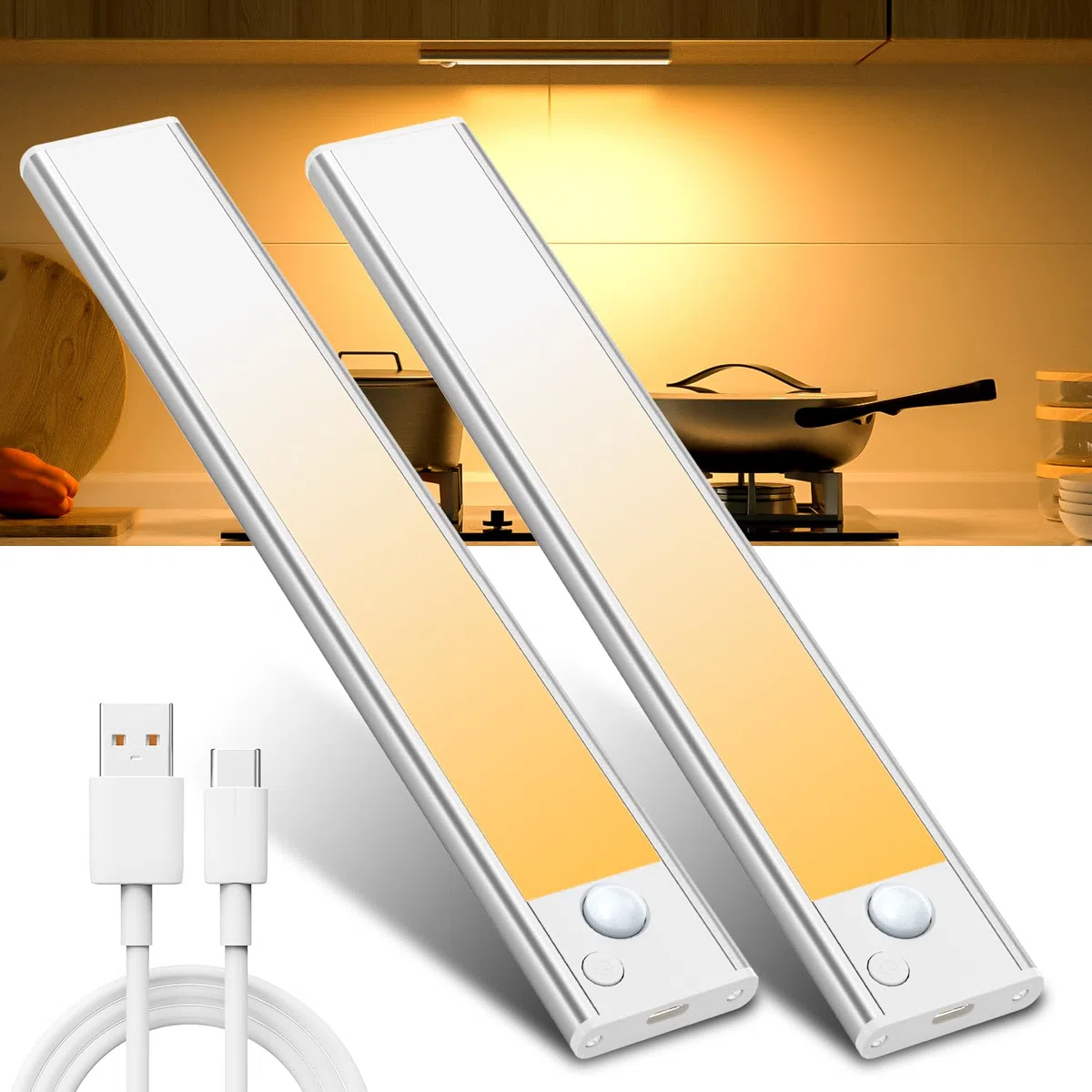 Luce-LED-Sottopensile-Cucina-Luci-Sensore-Batteria-Armadio-Lampada-Ricaricabile Magnetica Movimento Senza Fili Striscia Lampade Barra USB Interno Strisce Light Adesive Sotto Pensile Illuminazione