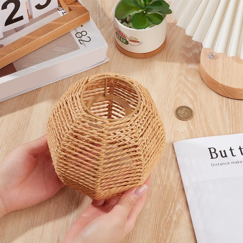 BENECREAT Sostituzione di Piccole Tende Boho, Paralume In Corda di Carta Marrone, Paralume Retrò per Lampada Da Terra, Lampadario, Lampada Da Scrivania, Applique Da Parete