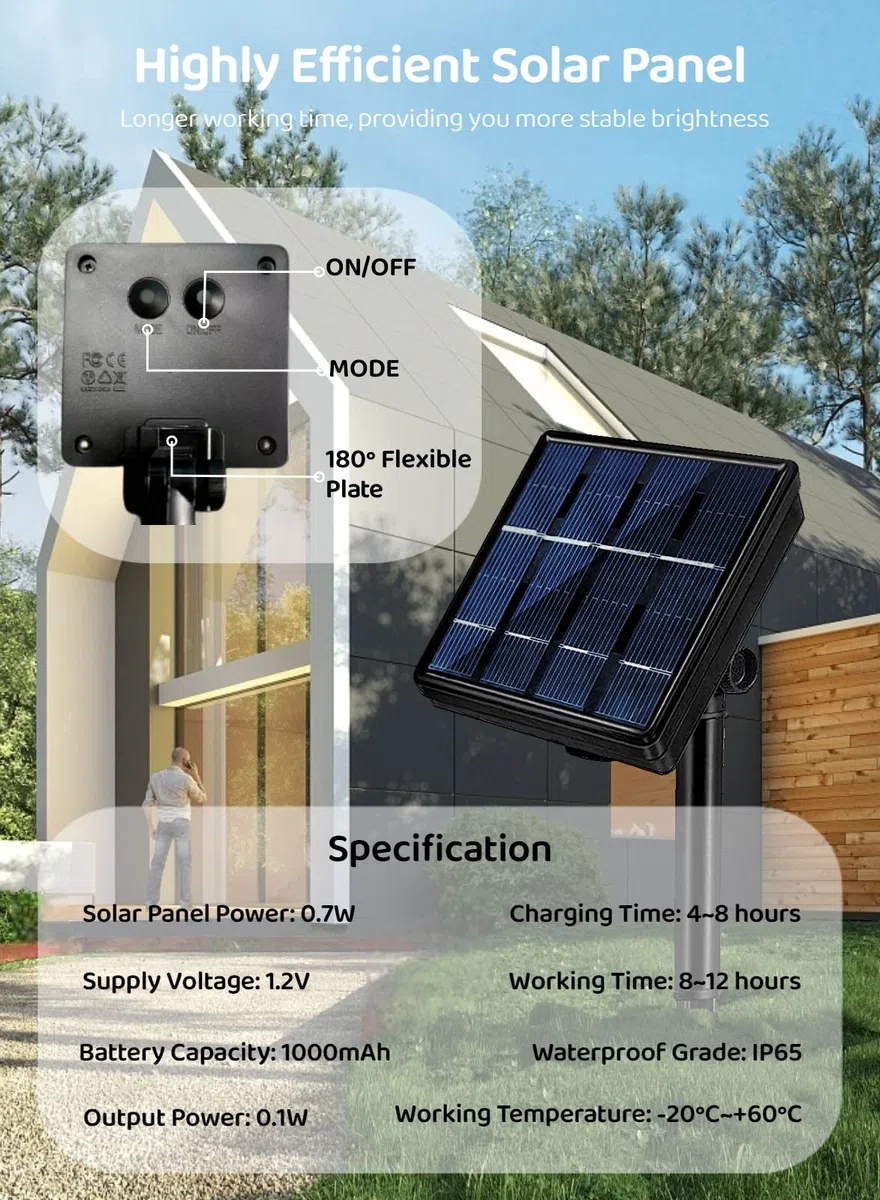 Striscia LED Solare da Esterno 5m, Bianco Caldo 2700K Nastri LED Solare per Esterni Autoadesivo con Telecomando, 320 LED, Dimmerabile, 8 Modalità, IP65 Impermeabile, per Giardino, Garage