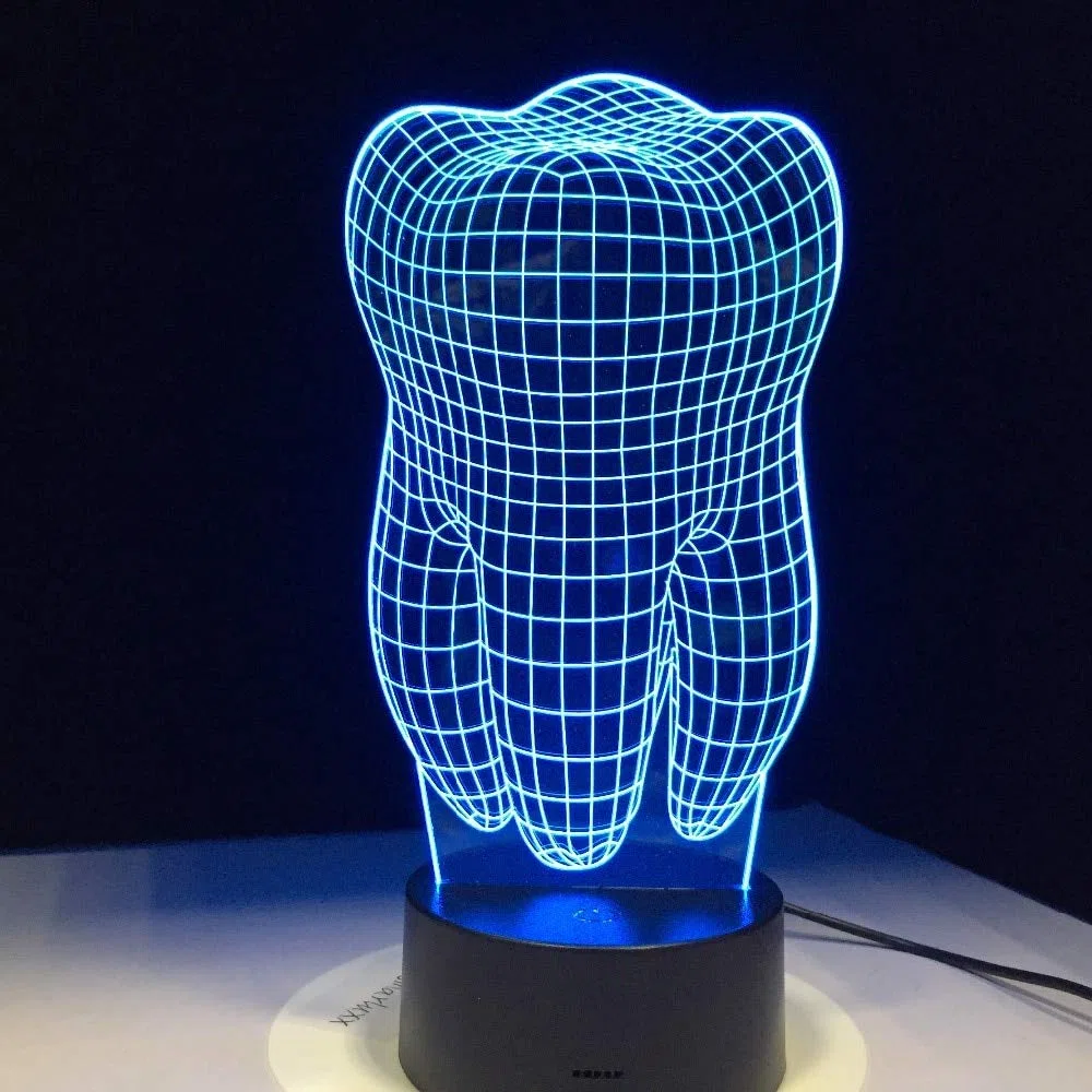 Lampada da tavolo a LED a dente 3D, 7 colori, cambia luce notturna per camera da letto, decorazione della casa, dentista, matrimonio, compleanno