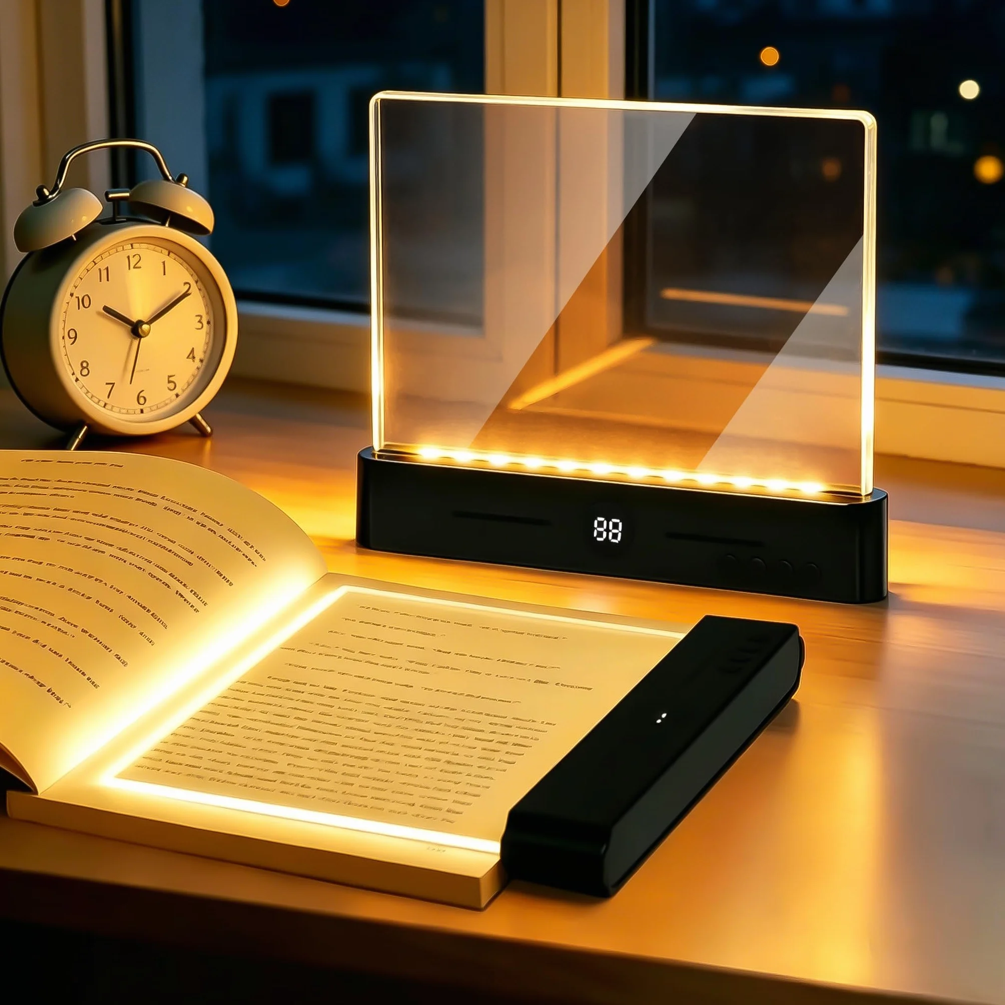 Lampada Libro Piatta, Luce per Libri a LED Intelligente, Portatile Lampada da Lettura Con Timer e Luci a 3 Colori, Ricaricabile Lampada Lettura a Pannello per la Lettura Notturna