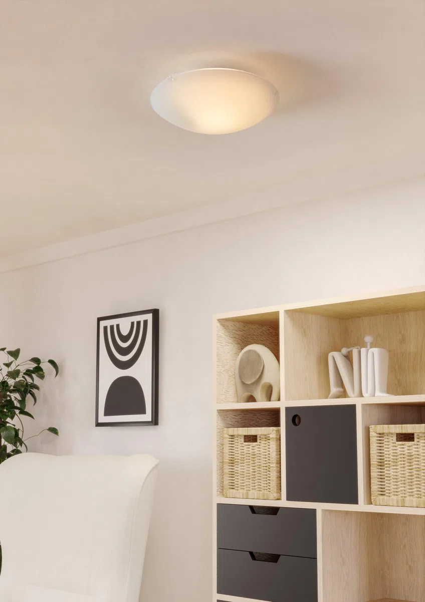 Eglo La plafoniera Mars, lampada da parete a uno punto luce, plafoniera in acciaio, bianco, vetro bianco satinato, attacco E27