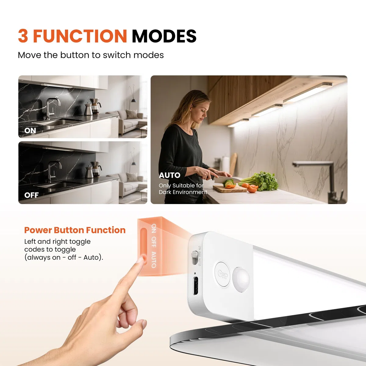 LROLTEF Luce LED Sottopensile Cucina 20CM 1100mAh 4000K Luci con Sensore di Spostamento Sensore di Movimento Armadio Lampada Dimmerabile per Cucina Scale Soggiorno Camere da Letto 2P