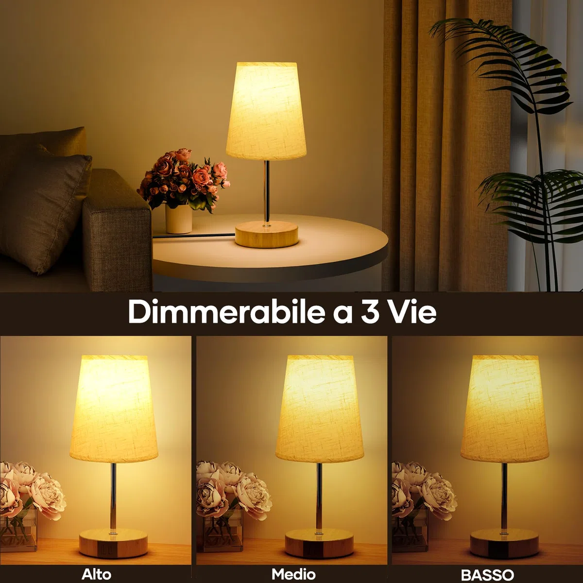 Suright Lampada da Comodino con Controllo Touch e 3 Livelli di Luminosità, Abat Jour da Comodino con Porte di Ricarica USB A+C, Lampada da Tavolo per Camera da Letto Soggiorno (Lampadina Inclusa)