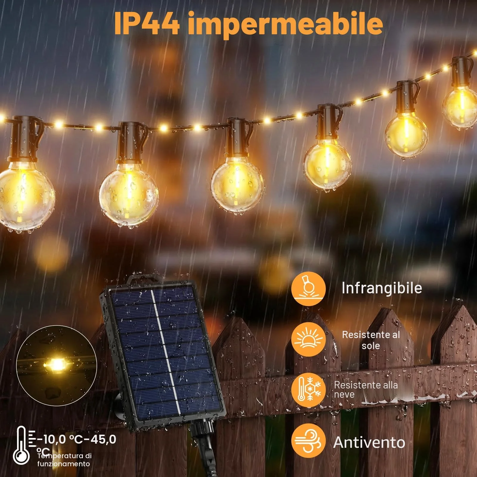 Catena Luminosa Esterno Solare 12M 14+1 G40 Lampadine LED Luci Solari per Esterni 19 Modalità Impermeabile Luci Solari Esterno con 26 LED per Giardino Terrazze Campeggio Patio Gazebo Matrimonio Feste