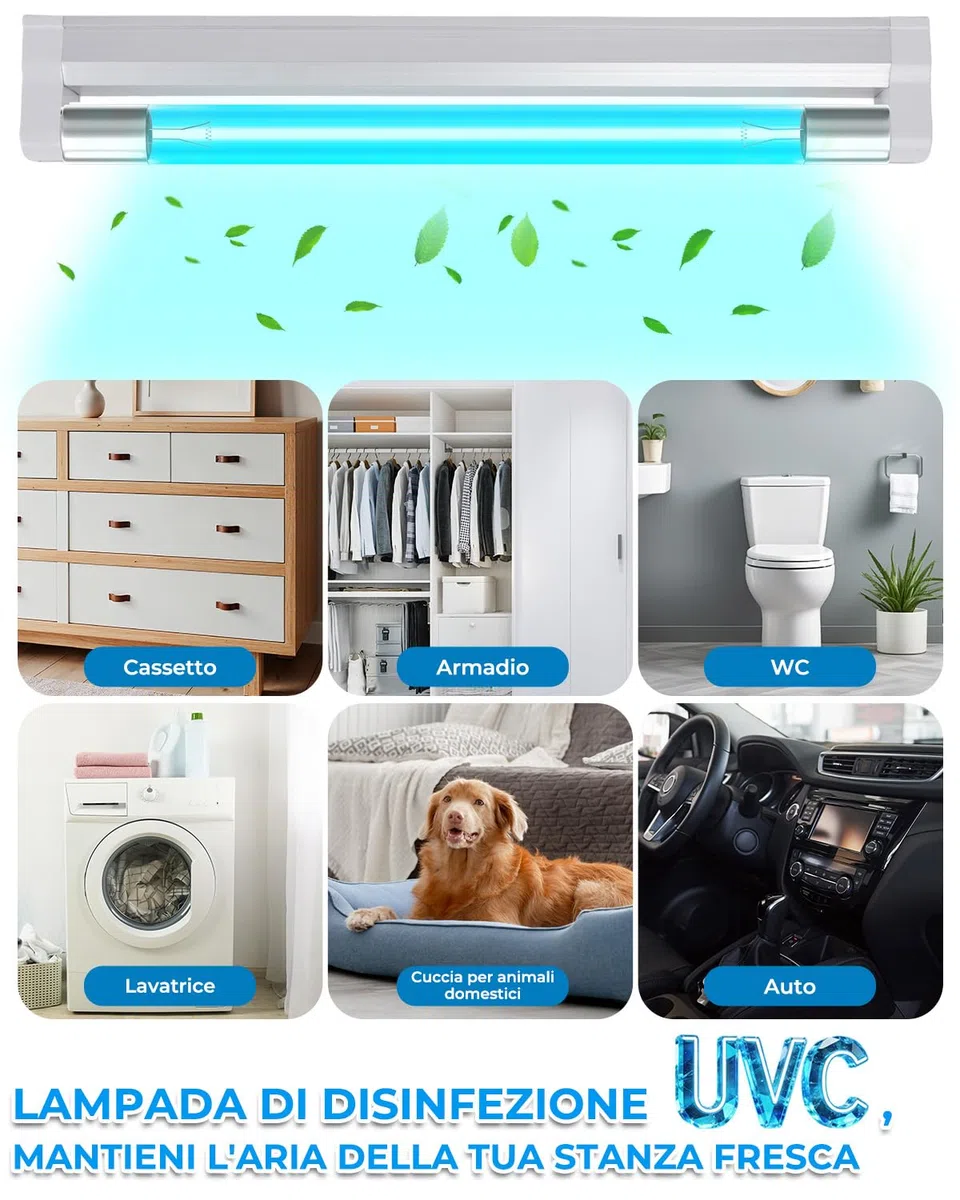 6W Lampada UVC germicida con ozono Lampada Sanificante da 253,7 nm con cavo e spina, UV Lampada Germicida Raggi per Scarpe/Armadio/Mobile/Bagno, Aria Fresca