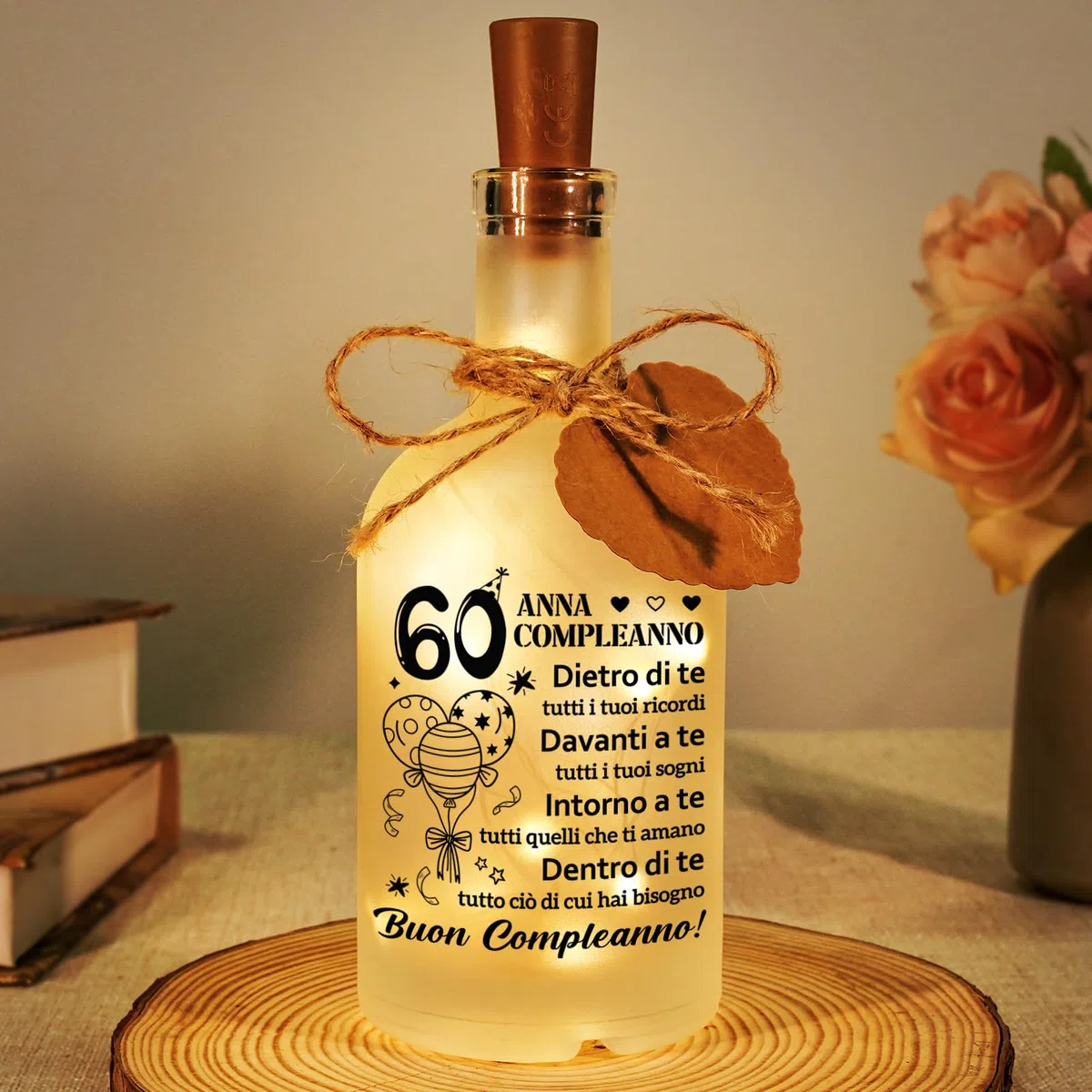 60 Anni Compleanno Donna, Regalo 60 Anni Donna, Luce Notturna in Bottiglia di Vetro, Regalo Natale, Idee Regali Compleanno Nonna, Mama, Moglie, Zie, Amica, Sorella