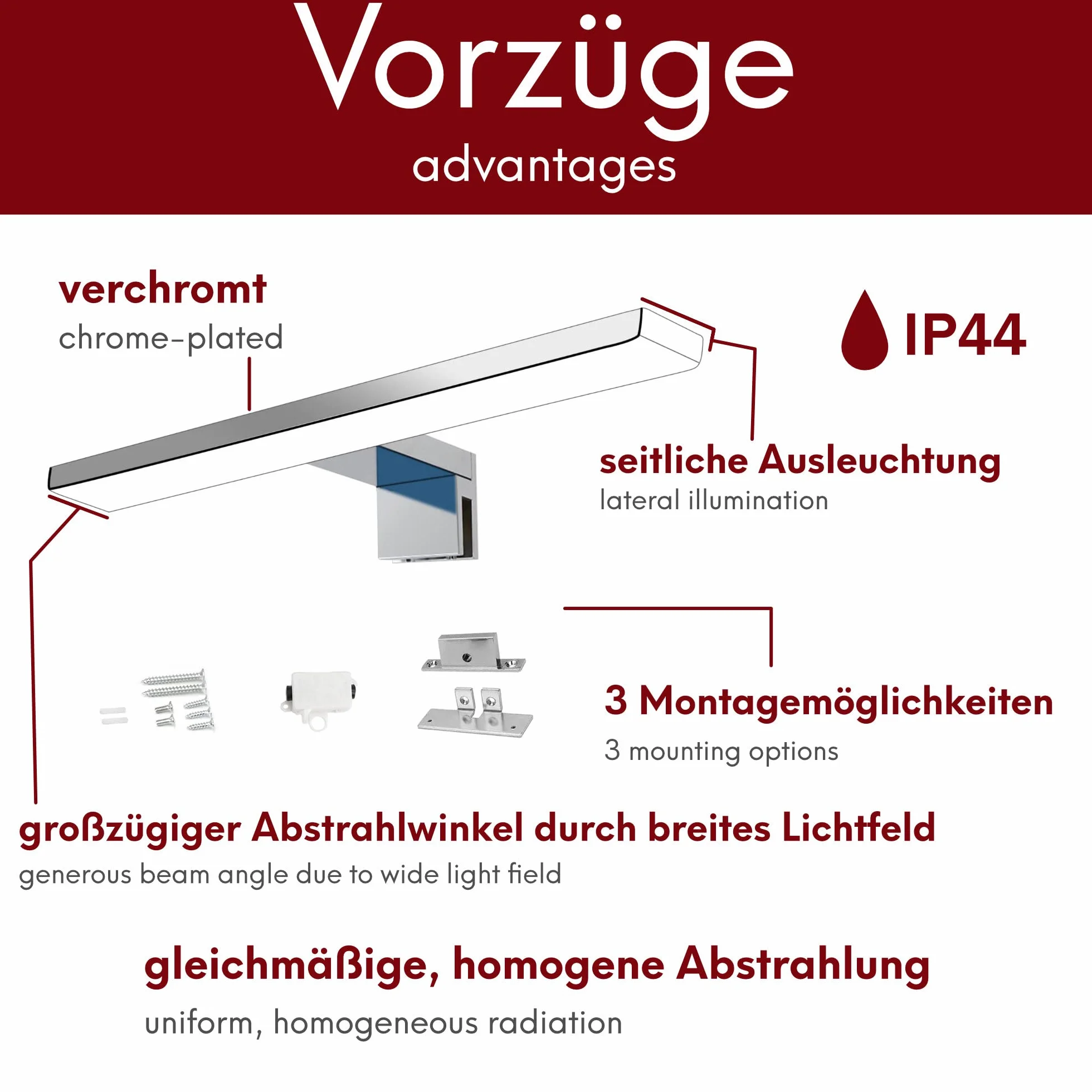 kalb | Aurinko LED Lampada da bagno Lampada da bagno Specchio Lampada Specchio Lampada cromata 230V 300 mm - bianco neutro
