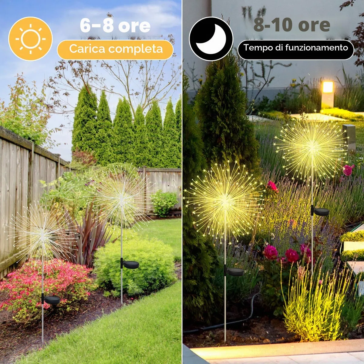 2 luci solari da giardino,120 luci solari da giardino a LED,8 modalità, luci solari impermeabili a forma di soffione,decorazioni solari da giardino bianco caldo,per esterni,vialetti da giardino,prati