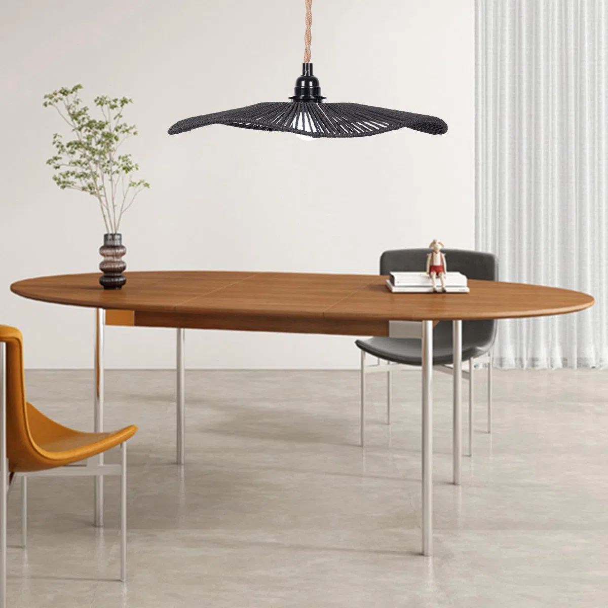 Paralume in Corda di Carta Intrecciata, Copertura per lampadario, Ornamento per Lampada da soffitto, Paralume Chiaro per la Sala da Pranzo sul, Nero