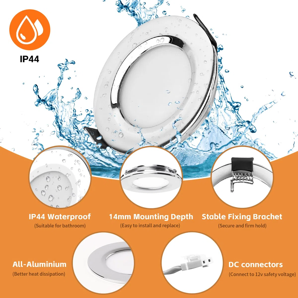 GeyouLux 3 x Faretti LED Soffitto 12V, Touch-Control 3000K Caldo 4000K Neutro 6000K Freddo Faretti Led da Incasso per Cartongesso, Dimmerabile, 3W IP44 Faretti da Incasso, Foro 58-62mm, Cromato