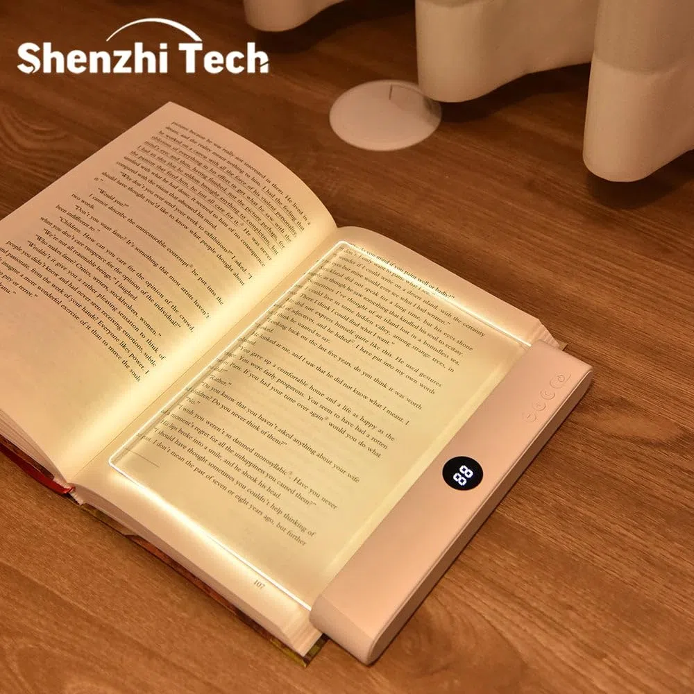 Luce da lettura sottile a LED per letto, illuminazione per pagine di libri piatti con luce morbida, lampada da lettura notturna portatile per studio, viaggi, uso familiare, design leggero per libri