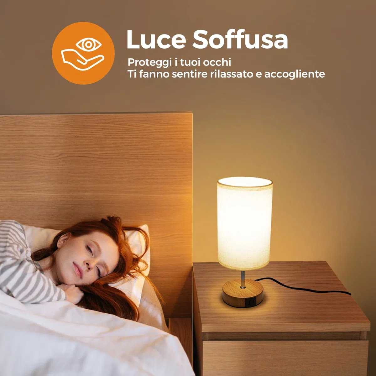 Suright Lampada da Comodino Touch Dimmerabile, Lampada da Tavolo con Porte di Ricarica USB A+C, Paralume in Tessuto di Lino, Abat Jour da Comodino per Camera da Letto Soggiorno (Lampadina Inclusa)