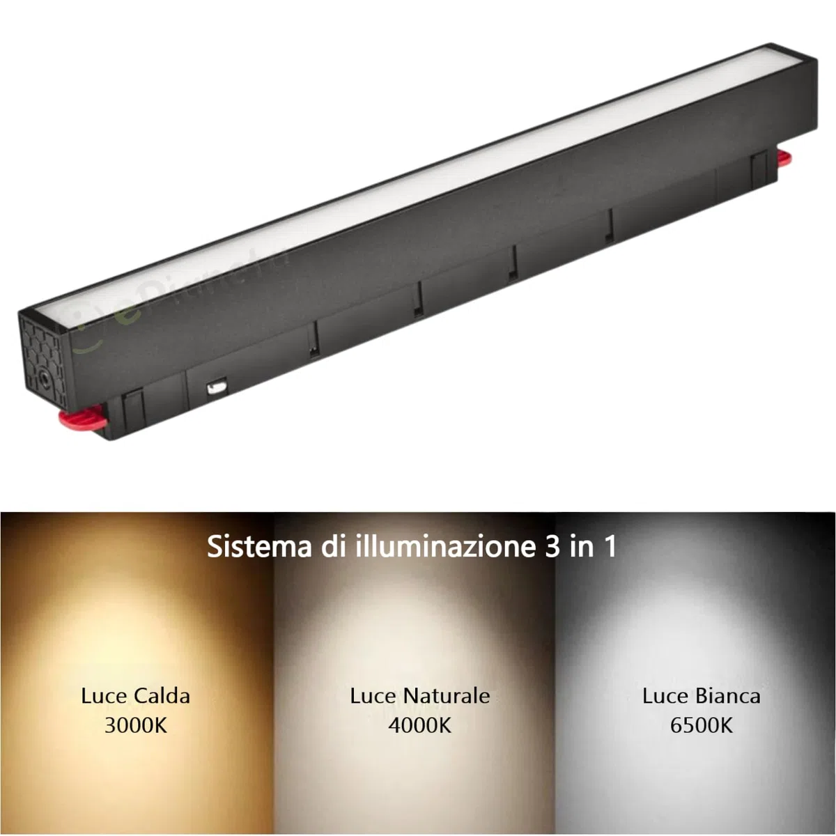 Faretto Proiettore a Barra lineare led 20W Nero Magnetico copertura opaca per Binario 48V luce calda naturale bianca