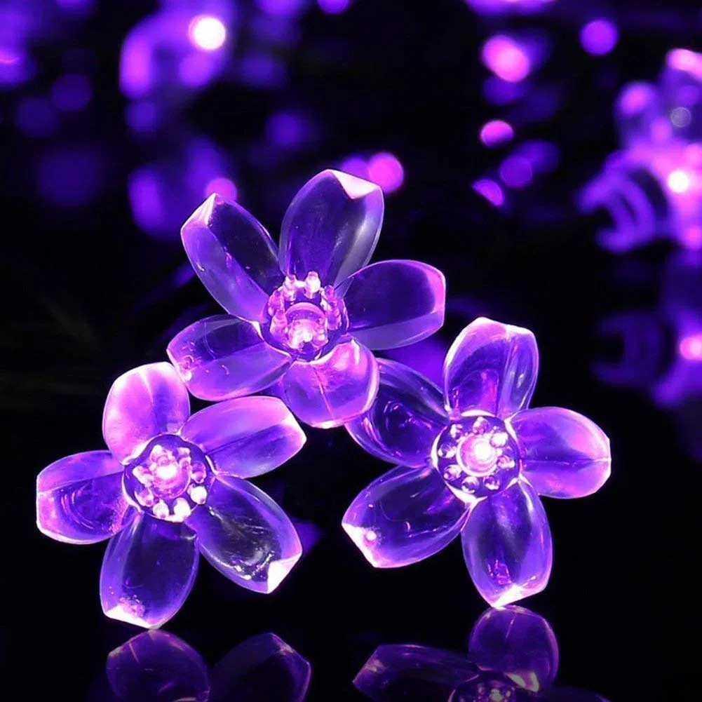 KINGCOO Catena Luminosa Stringa Luci Fiore Solare Esterna,Impermeabile 21ft 50LED Fiore di Pesca Ciliegio Luci di Stringa Solare Fata per Case Giardini Decorazioni Natalizie Feste(Viola)
