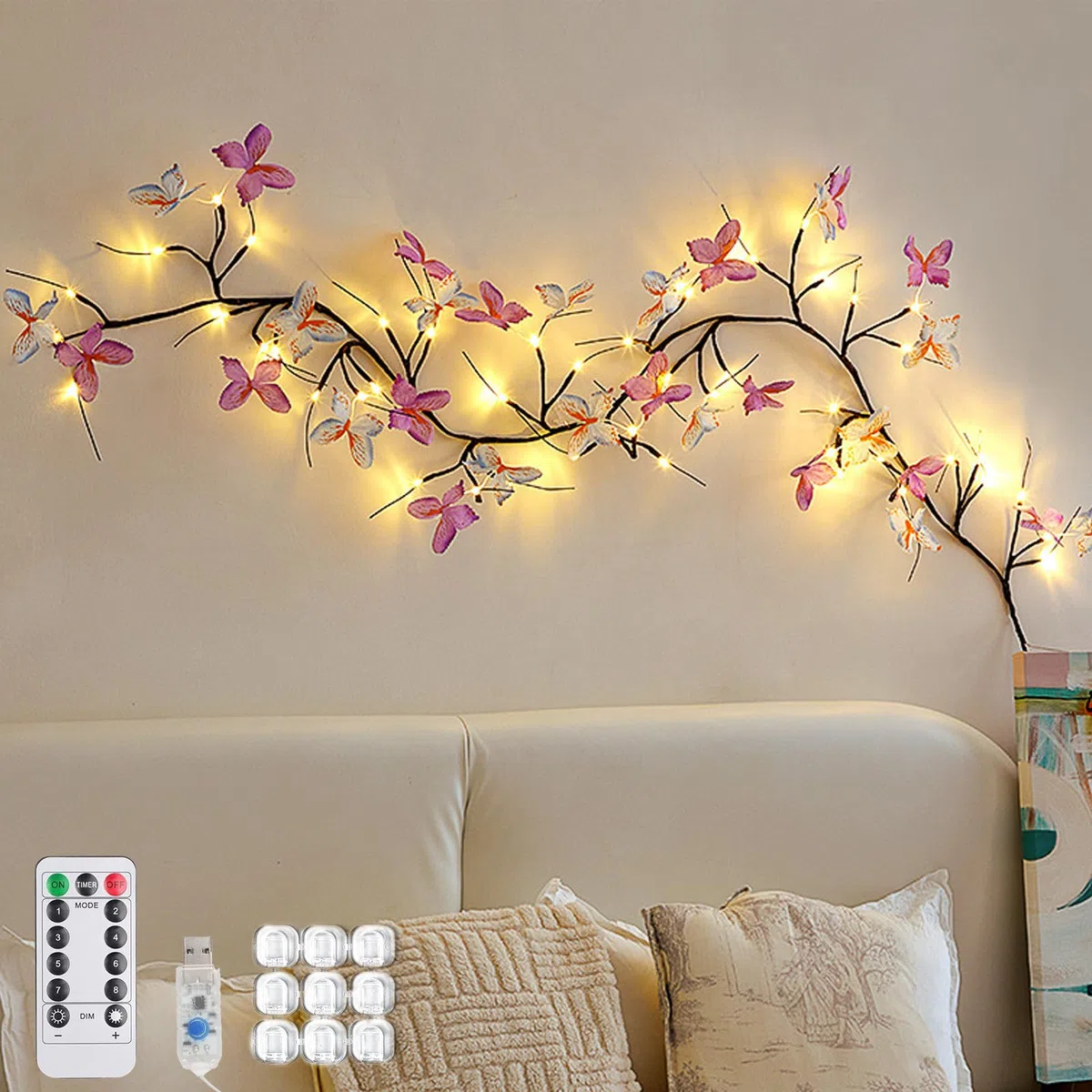 Farfalla Willow Vine Decorazione Da Parete,48 LED Luce a Forma di Farfalla 1.6M,Luci a LED Flessibili da Parete,Decorazione Primaverile,8 Modalità,per Natale,Festa Della Mamma,San Valentino