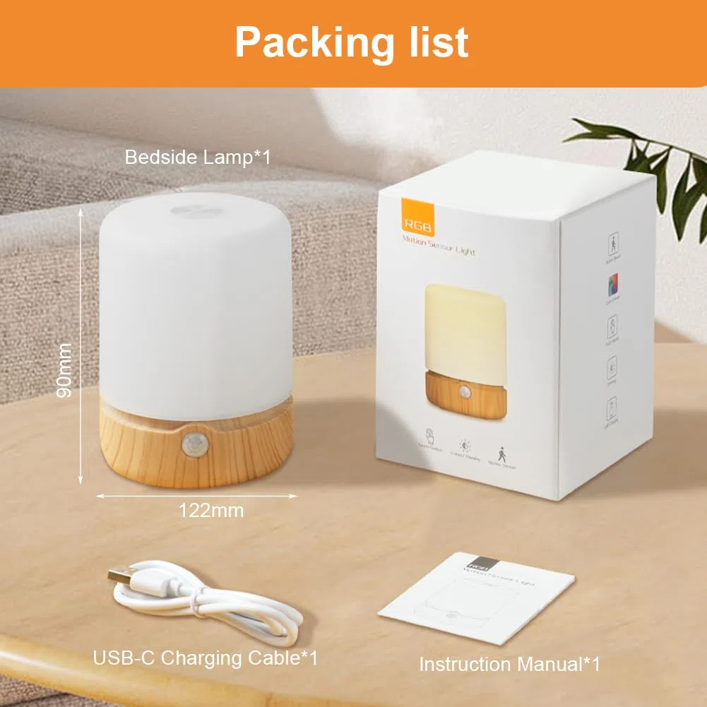 URAQT Luce Notturna LED, Lampada da Comodino Touch Dimmerabile, Lampada da Comodino con 8 Colori RGB, 3 Livelli Luminosità Con sensore di movimento, per Bambini, Camera da Letto, Campeggio