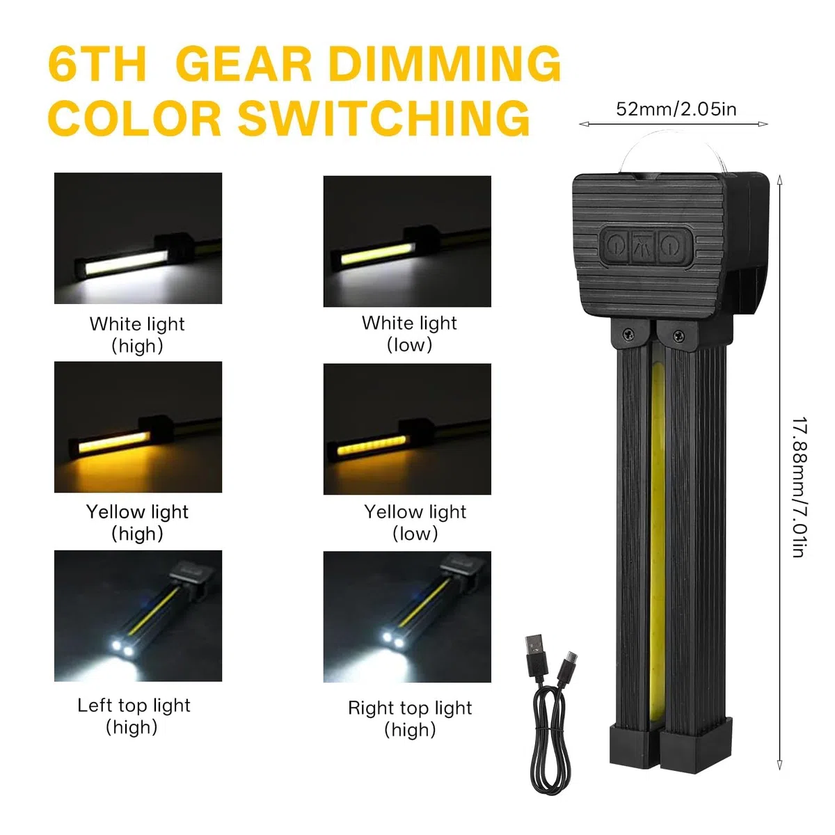 Lampada da palestra per pose, lampada da posa magnetica per palestra, lampada portatile con dimmer, luce da lavoro con rotazione di 180 gradi, per riparazioni auto, campeggio e emergenze