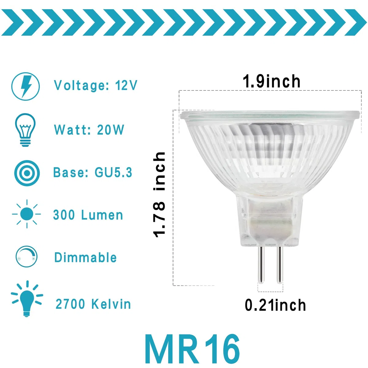 lampada alogena MR16 riflettore 12V 50W GU5.3 dimmerabile lampada alogena, bianco caldo, 2700K (4 pezzi)