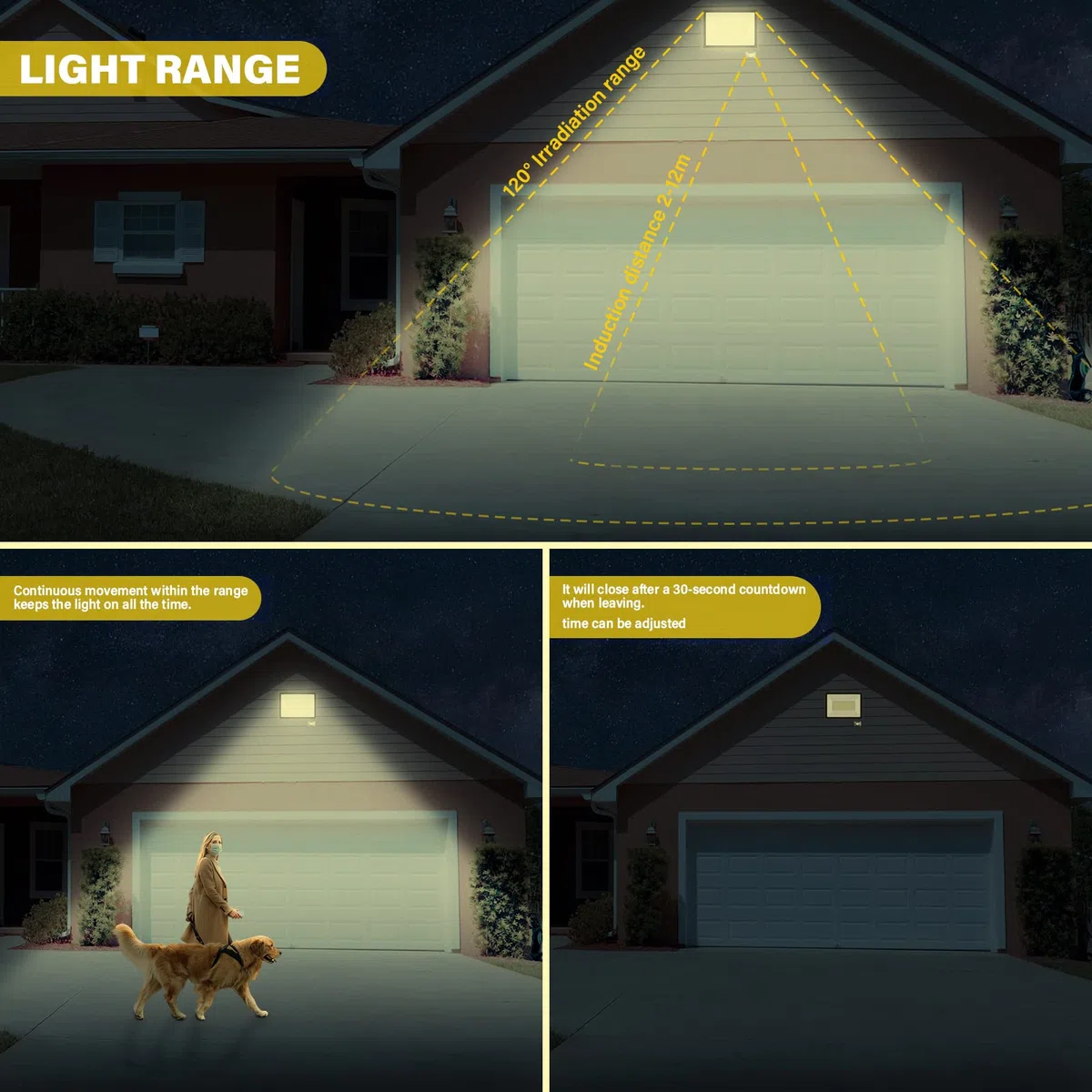 RIGIDON 2x 10W Faretto con Sensore di Movimento, 1000 LM 3000K Bianco Caldo Proiettori Faretto LED da Esterno, Fari di Sicurezza, Luci Esterno Per Giardino, Garage, Strada, Patio, Terrazza, Cortile