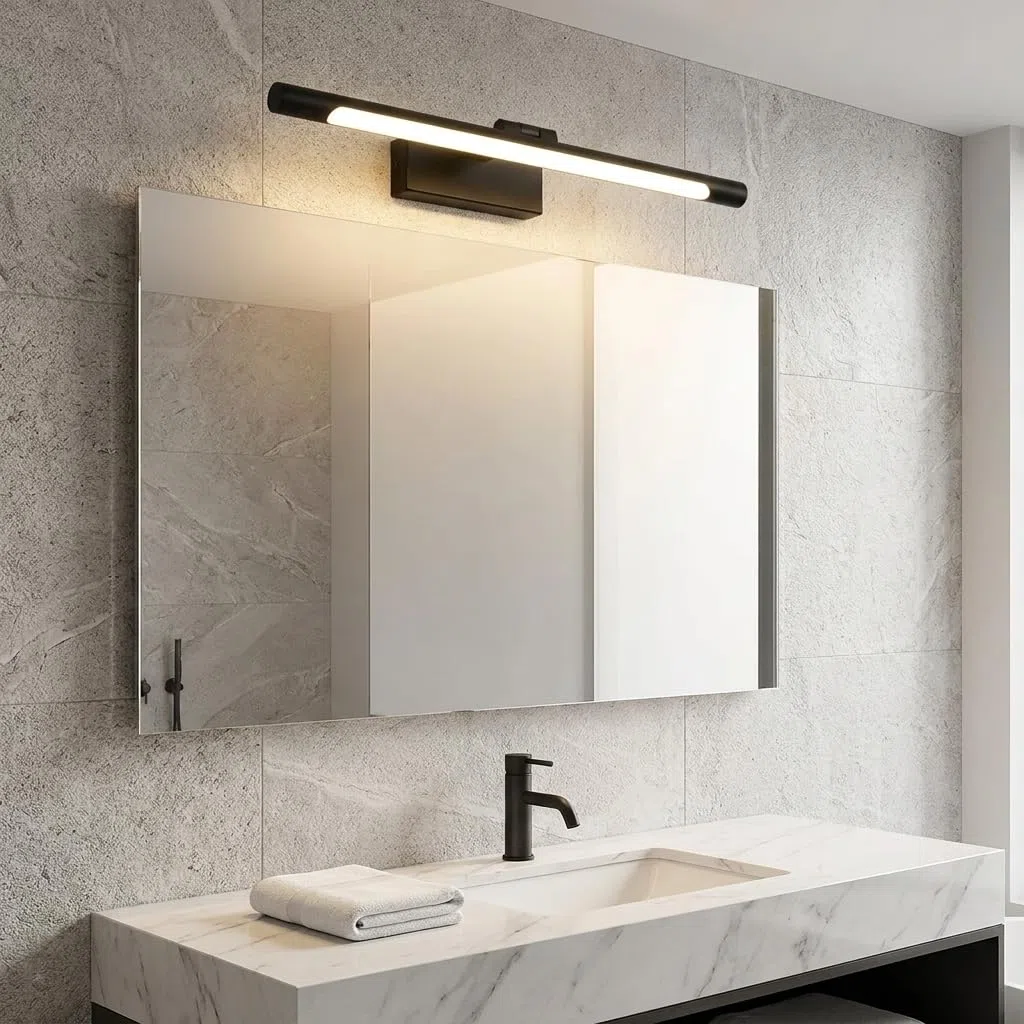 BARCELONA LED. Applique da bagno a LED nera 40 cm – 6 W, 420 lm, IP44 – Bianco neutro 4000 K. Illuminazione moderna ed efficiente. Applique sopra lo specchio.