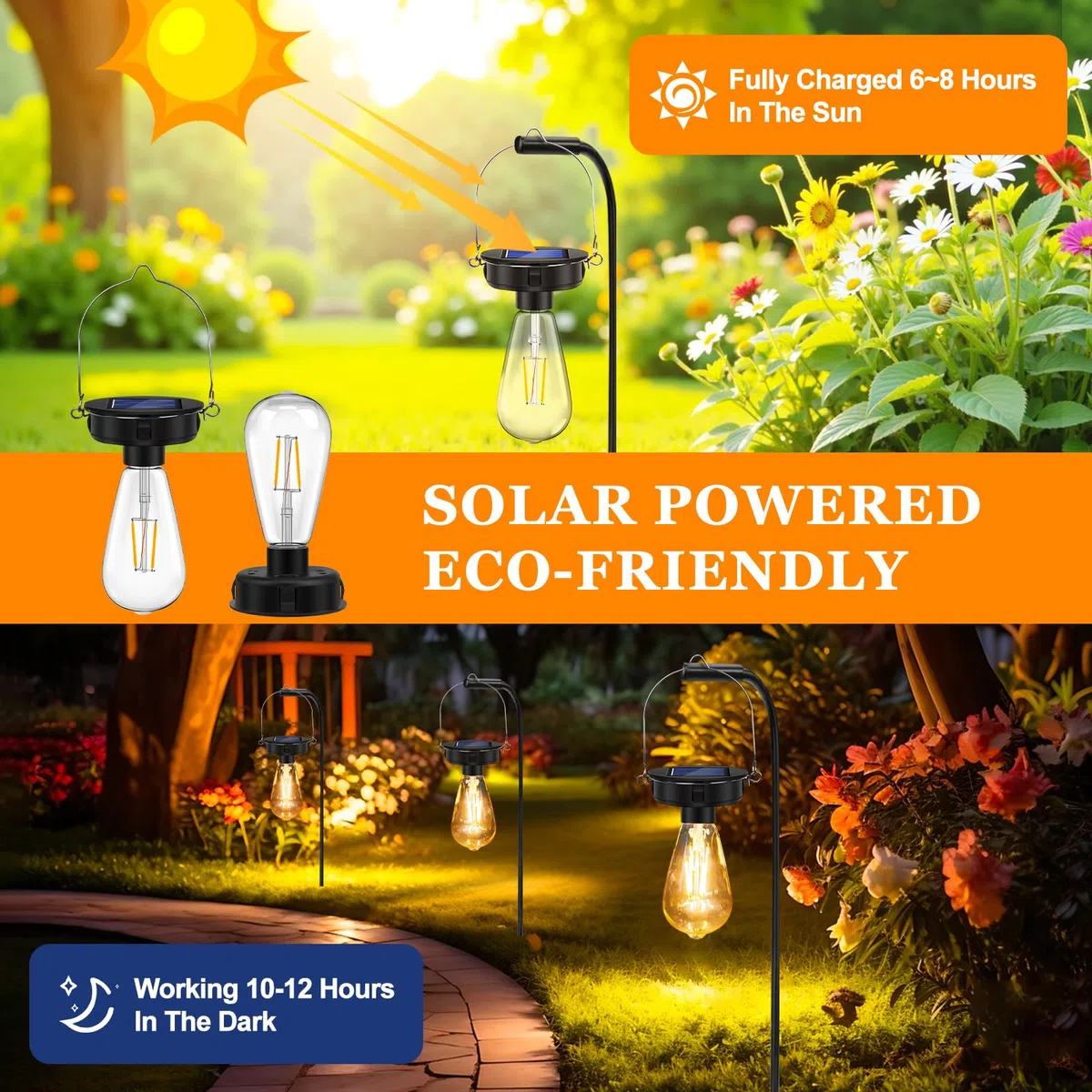 Sostituzione della Luce Solare Top 8 cm, Lampadine Trasparenti per Esterni a Outdoor, Lampadina Impermeabile per Giardino Esterno, da 1.2 V 600 mAh, Adatto per Lampadari all'aperto con Ganci, 2 Pezzi